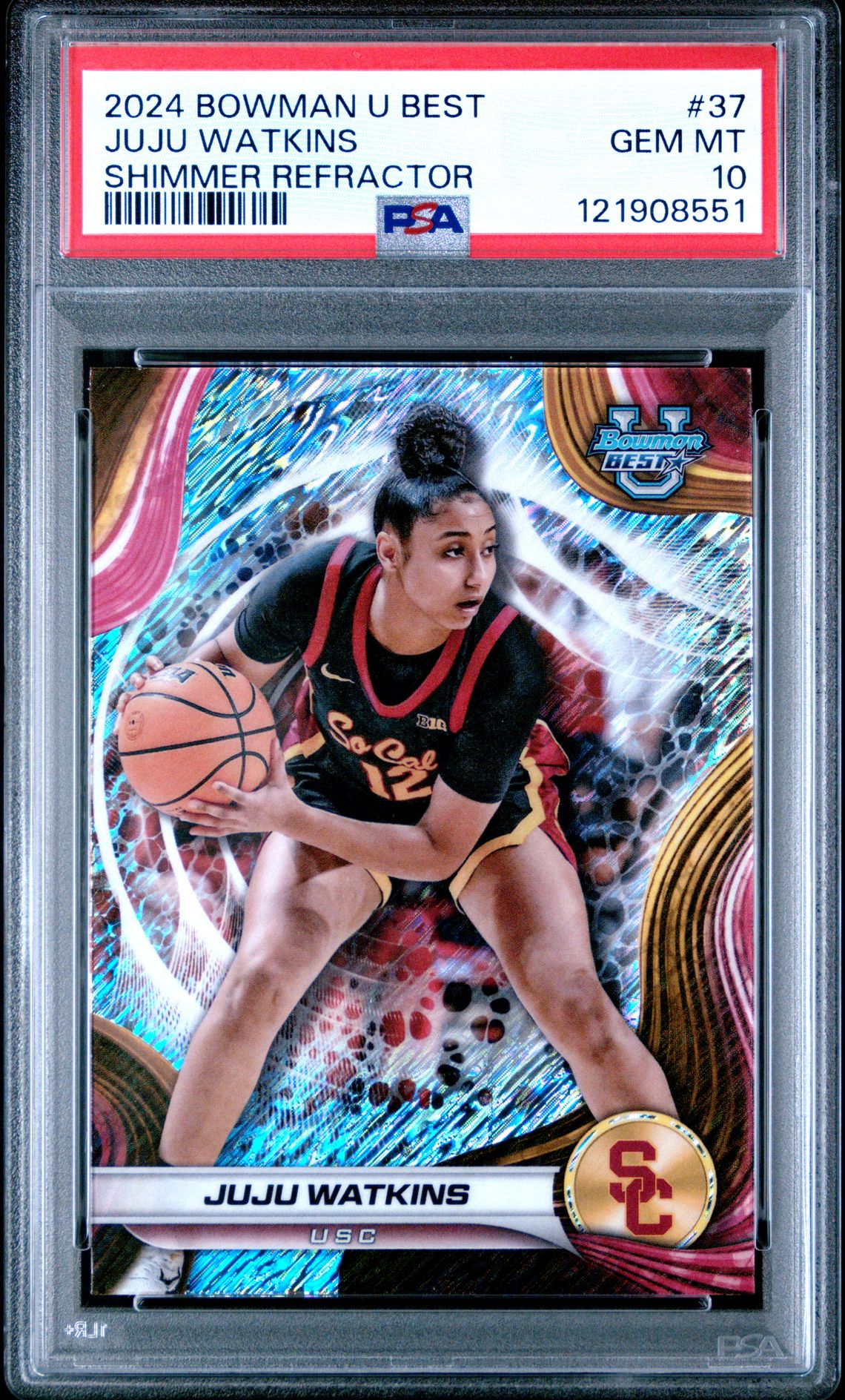 2024 Bowman University Best Juju Watkins #37 (Shimmer Refractor) Gem Mt 10 front