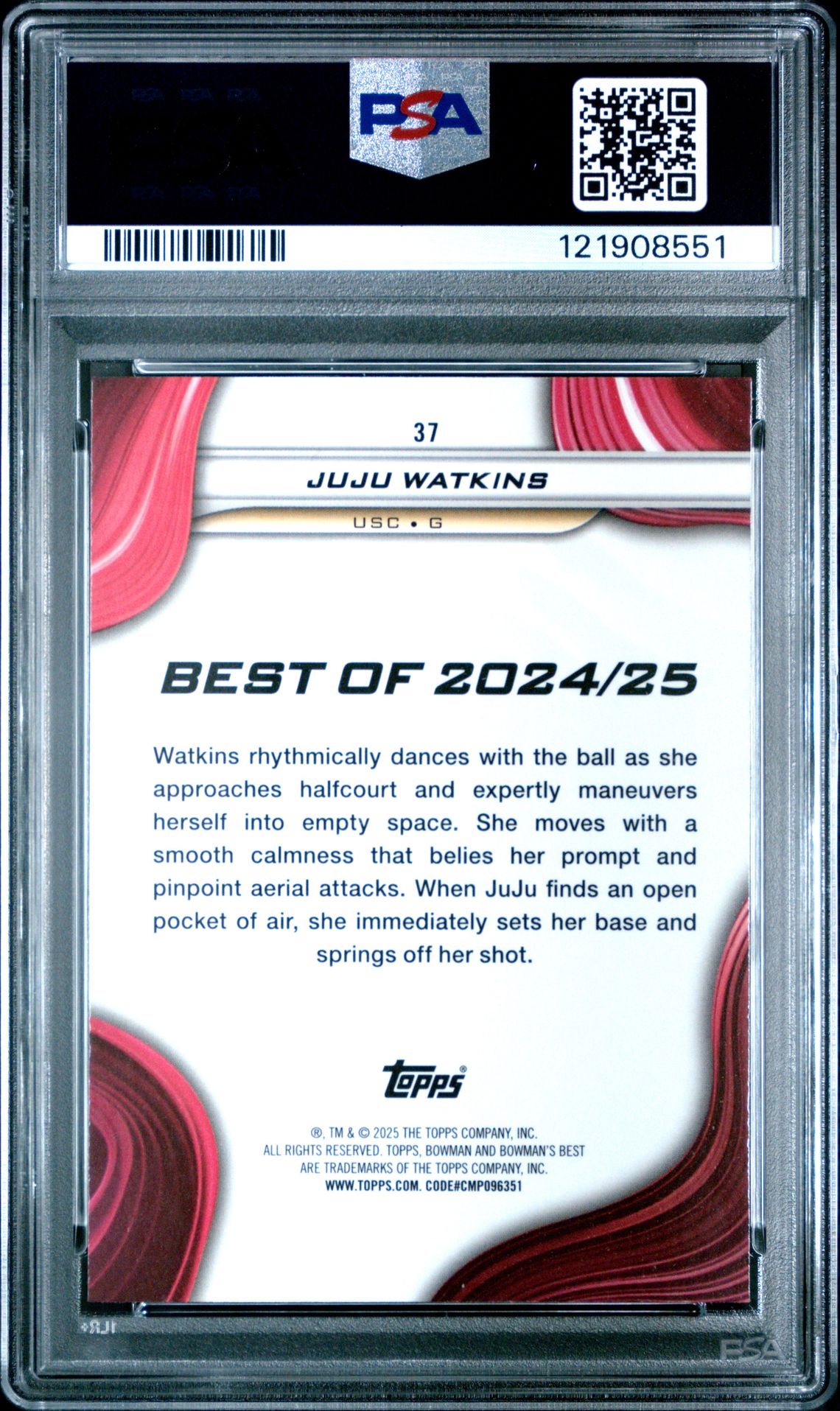 2024 Bowman University Best Juju Watkins #37 (Shimmer Refractor) Gem Mt 10 back
