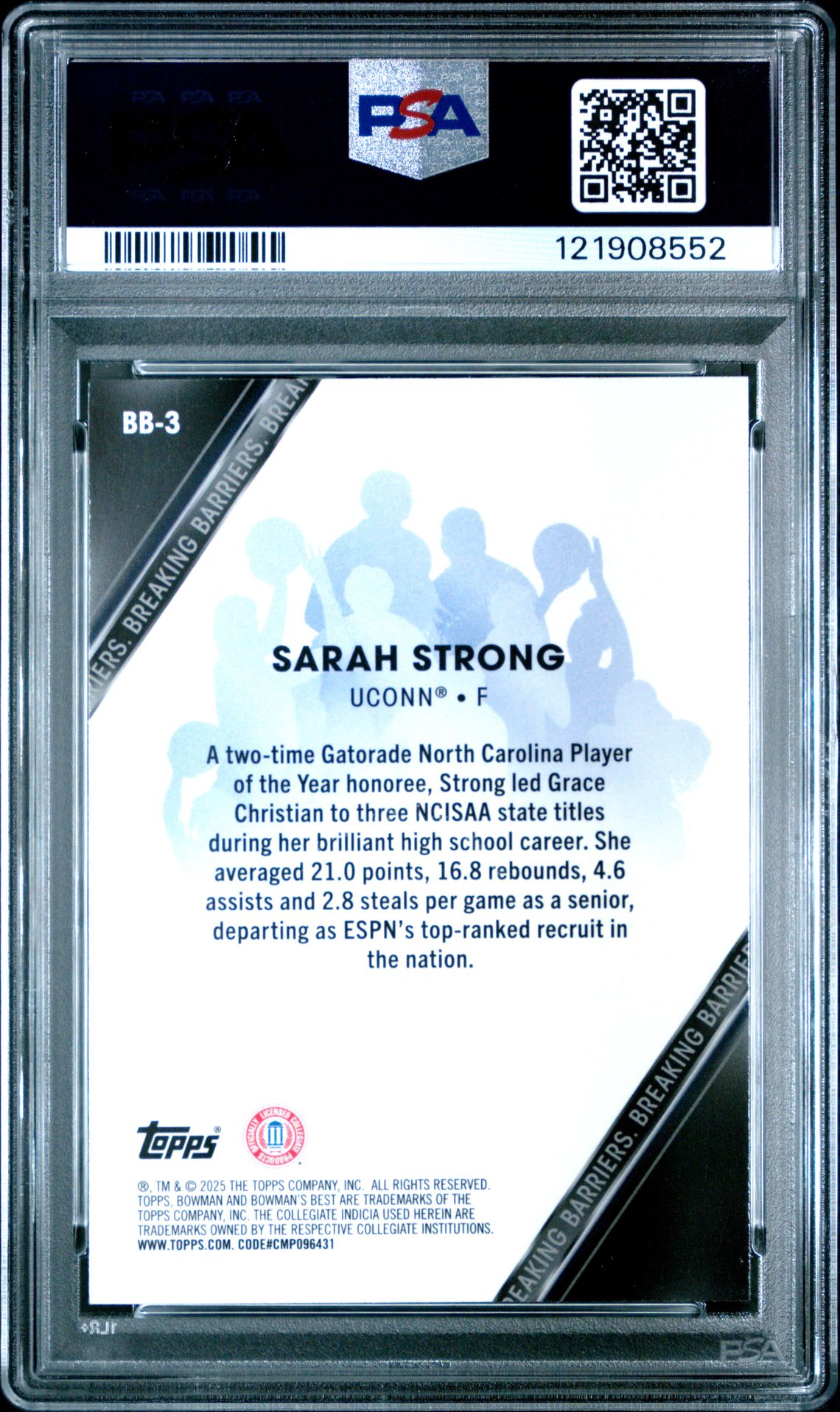 2024 Bowman University Best Breaking Barriers Sarah Strong #Bb3 (Breaking Barriers-Shim Ref) Gem Mt 10 back