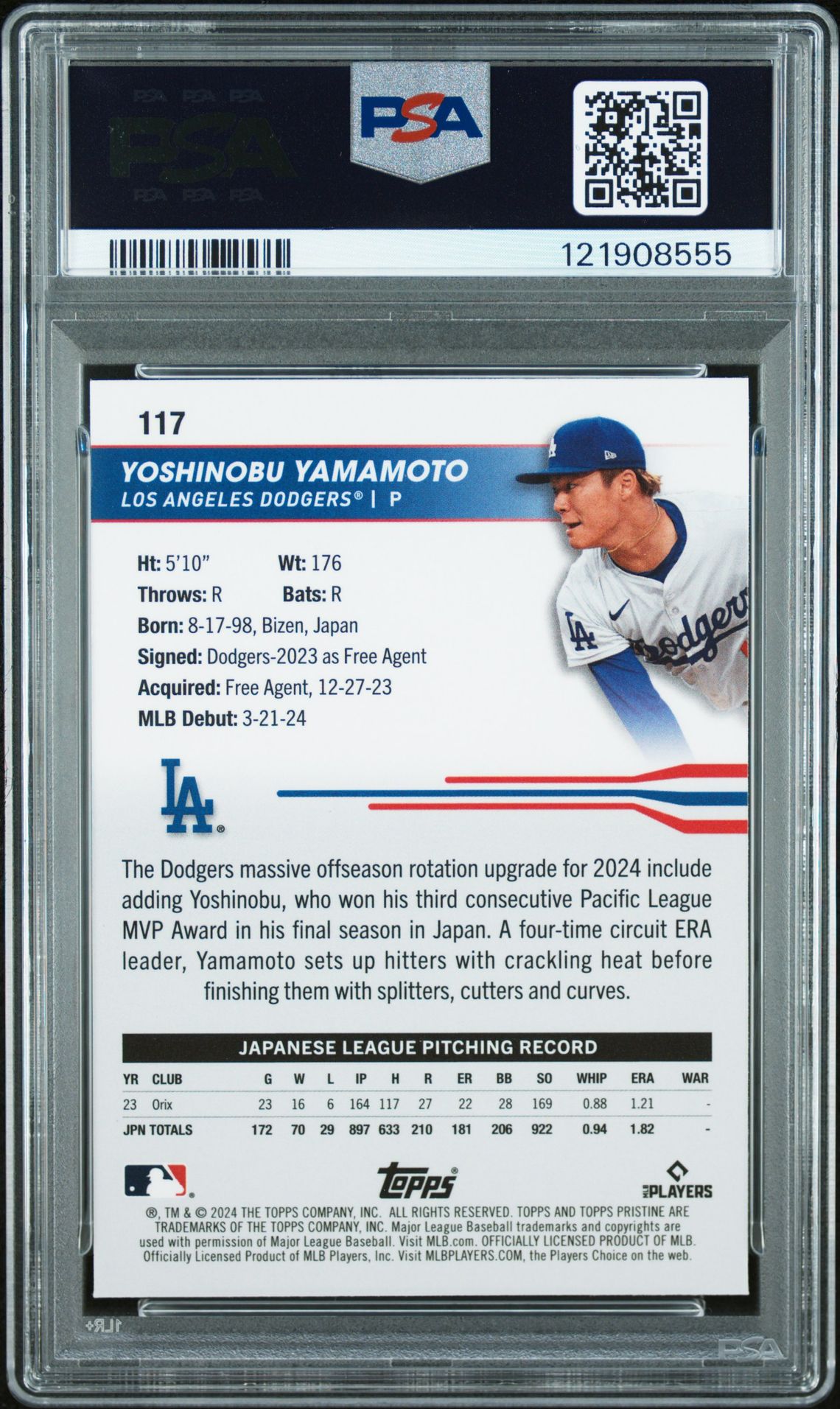 2024 Topps Pristine Yoshinobu Yamamoto #117 Mint 9 back