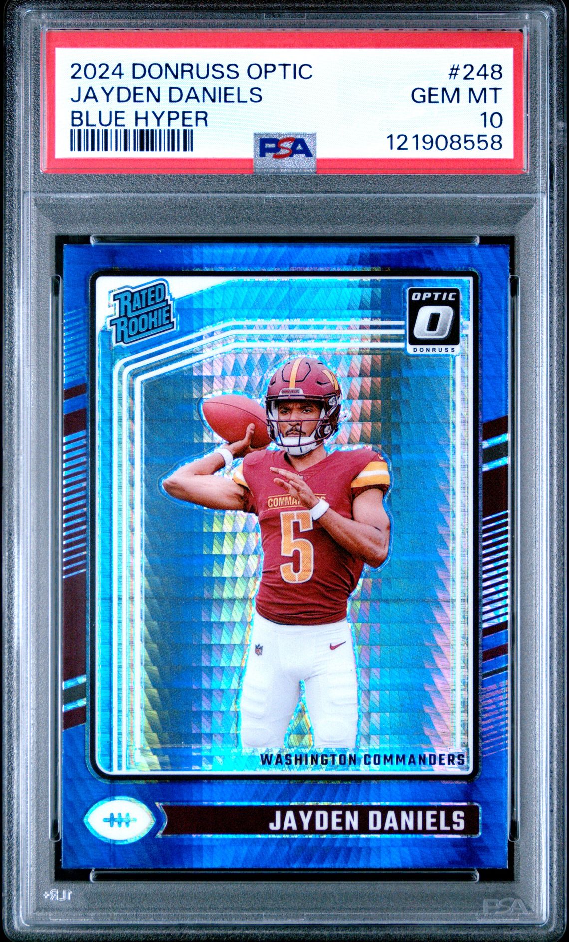 2024 Panini Donruss Optic Jayden Daniels #248 (Blue Hyper) Gem Mt 10 front