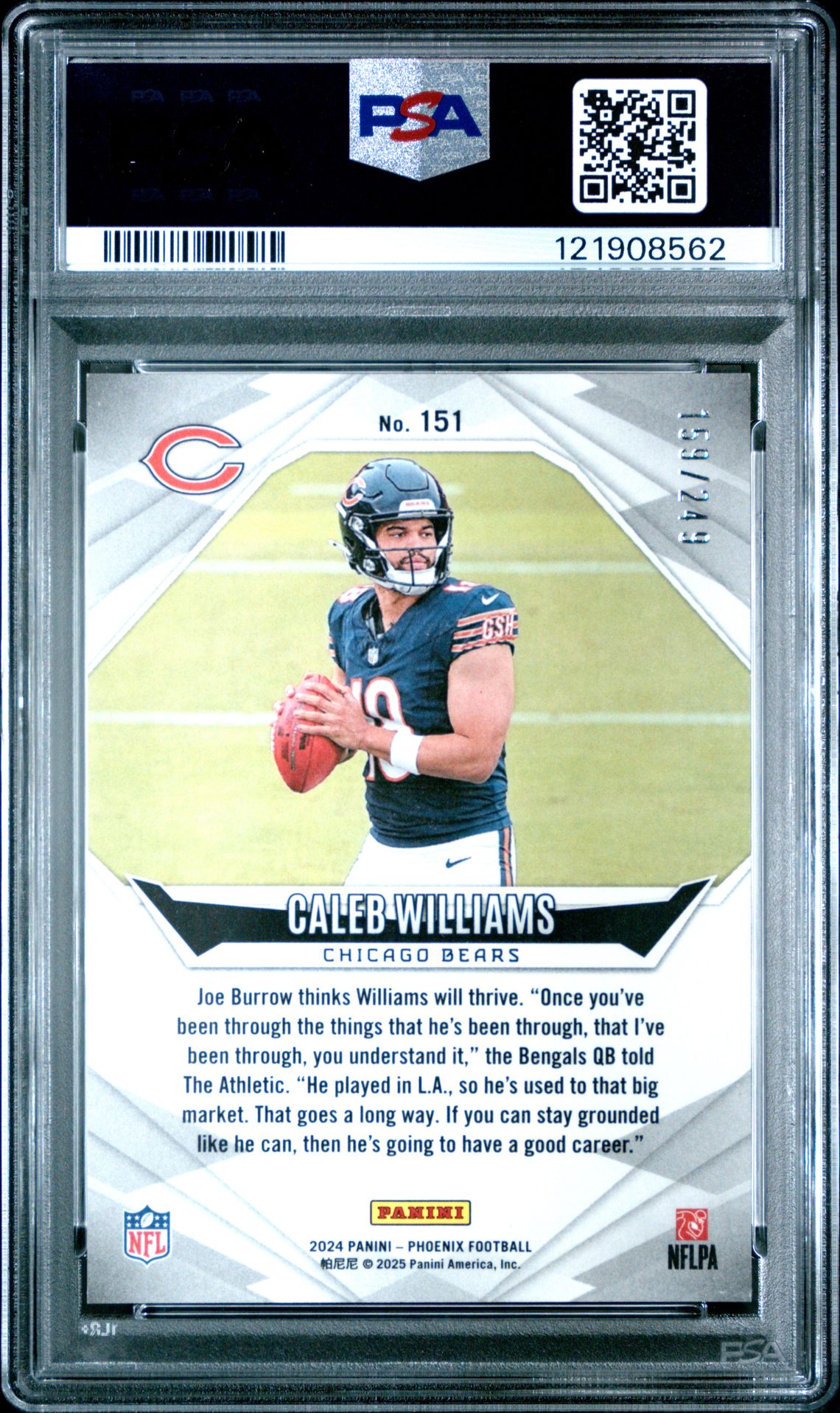 2024 Panini Phoenix Caleb Williams #151 (Blue Fade) Mint 9 back