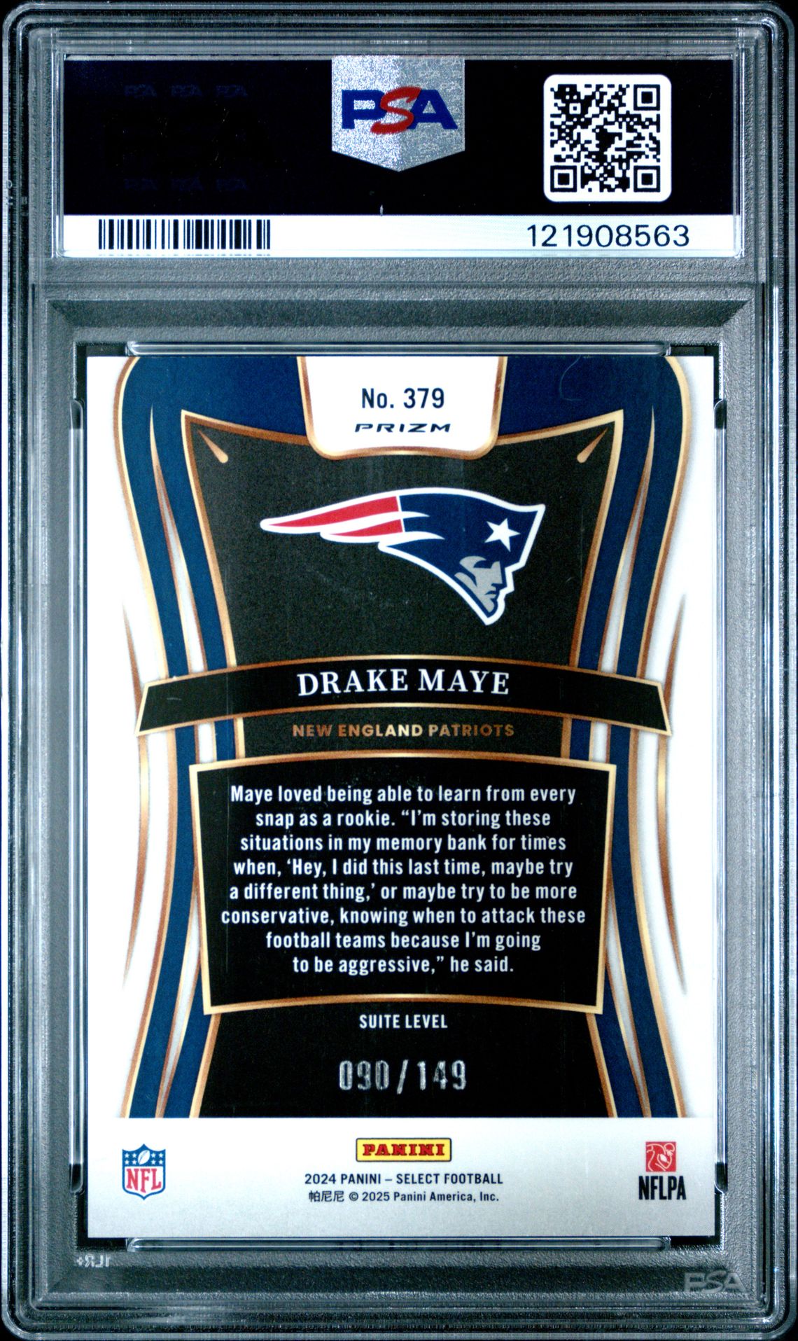 2024 Panini Select Drake Maye #379 (Tri-Color Prizm) Gem Mt 10 back