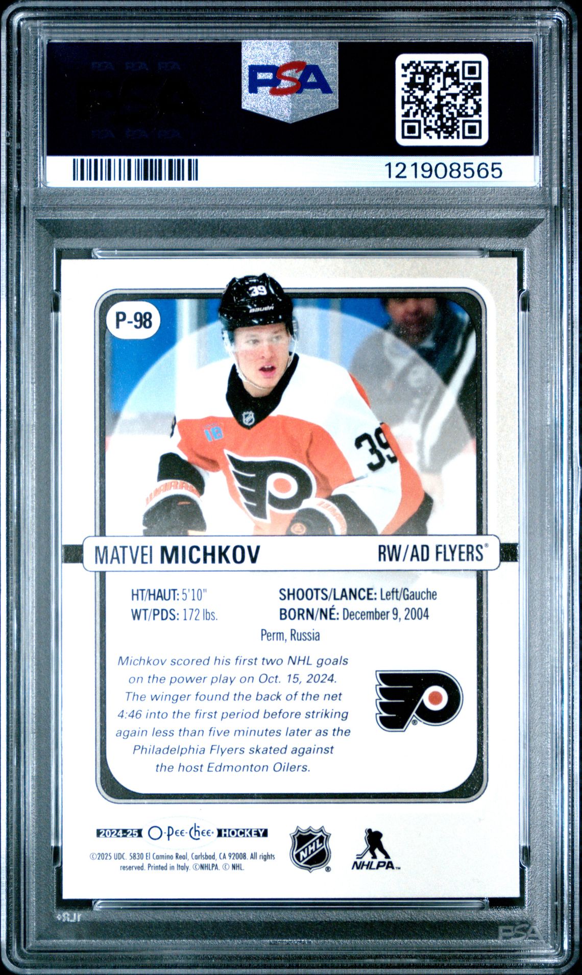 2024 Upper Deck O-Pee-Chee O-Pee-Chee Premier Matvei Michkov #P98 (O-Pee-Chee Premier) Gem Mt 10 back