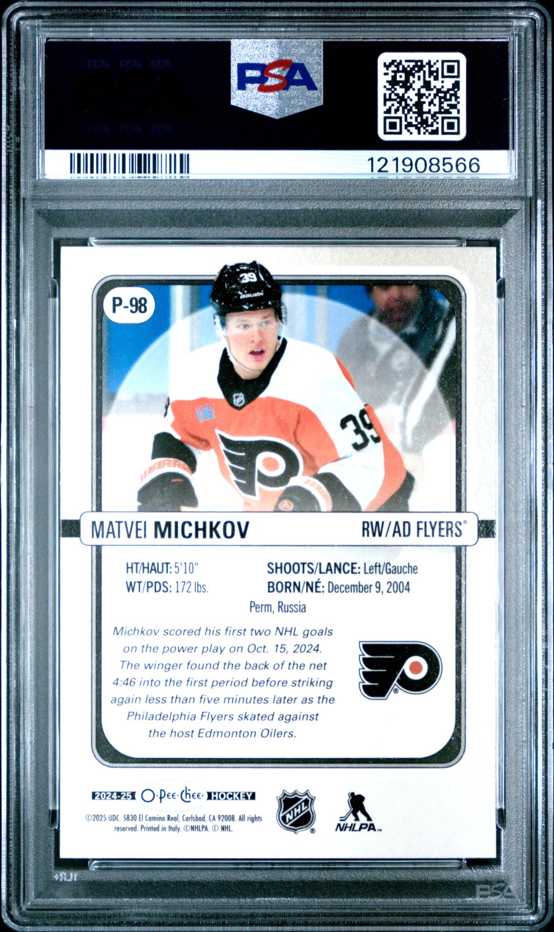 2024 Upper Deck O-Pee-Chee O-Pee-Chee Premier Matvei Michkov #P98 (O-Pee-Chee Premier) Gem Mt 10 back