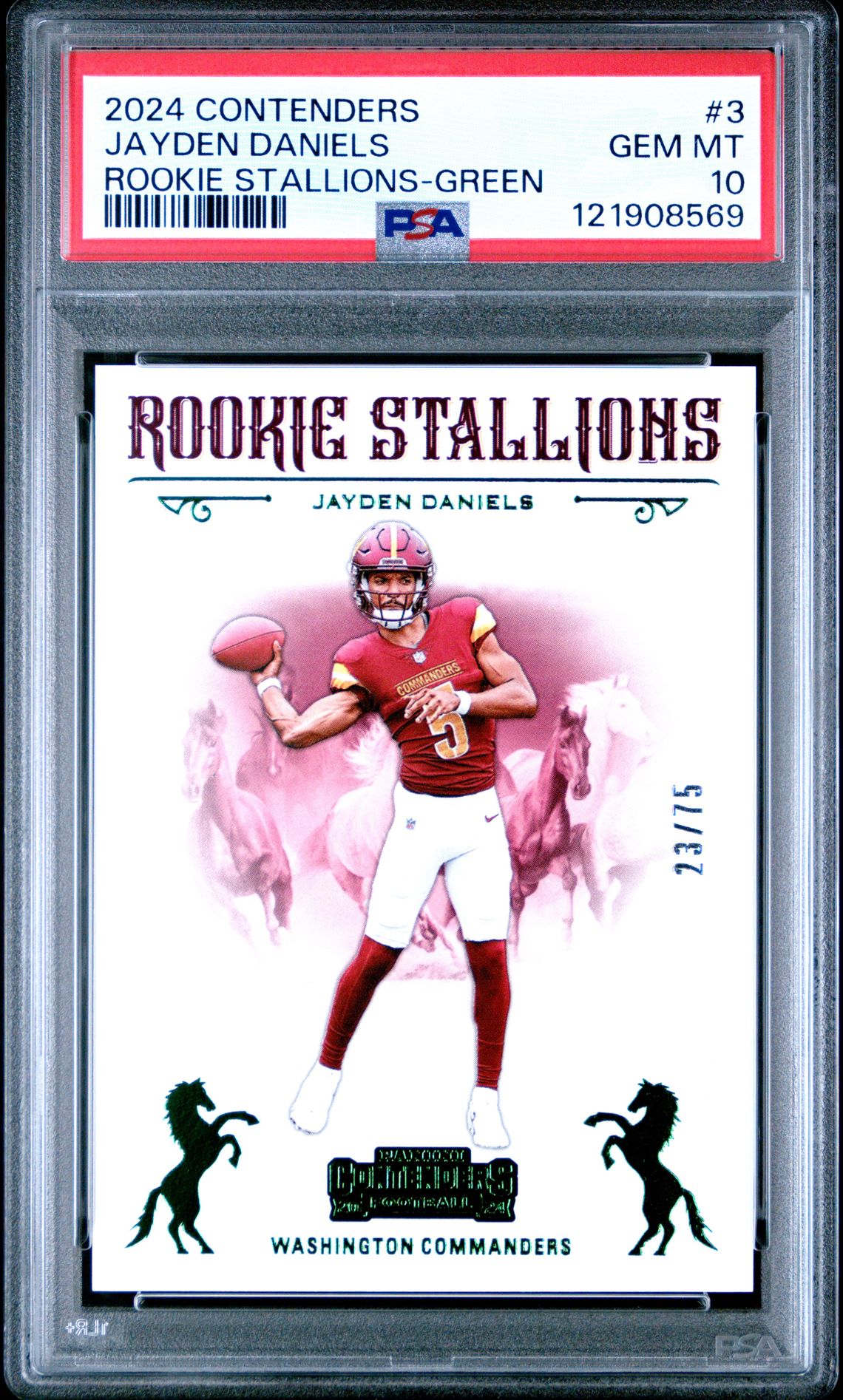 2024 Panini Contenders Rookie Stallions Jayden Daniels #3 (Rookie Stallions-Green) Gem Mt 10 front