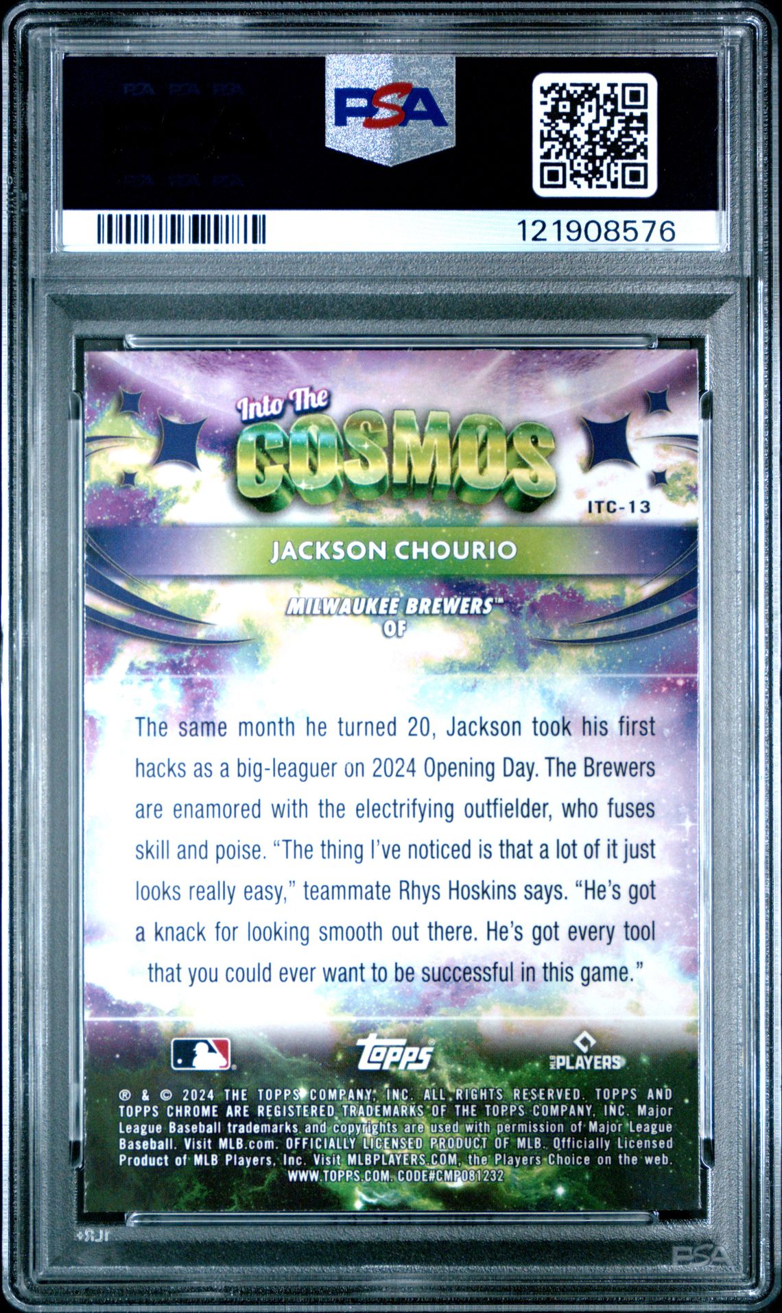 2024 Topps Chrome Cosmic Into The Cosmos Jackson Chourio #13 Gem Mt 10 back