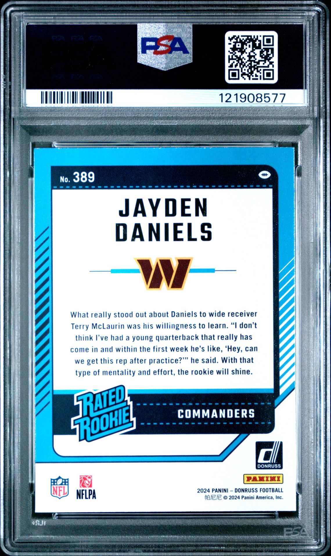 2024 Panini Donruss Jayden Daniels #389 Gem Mt 10 back