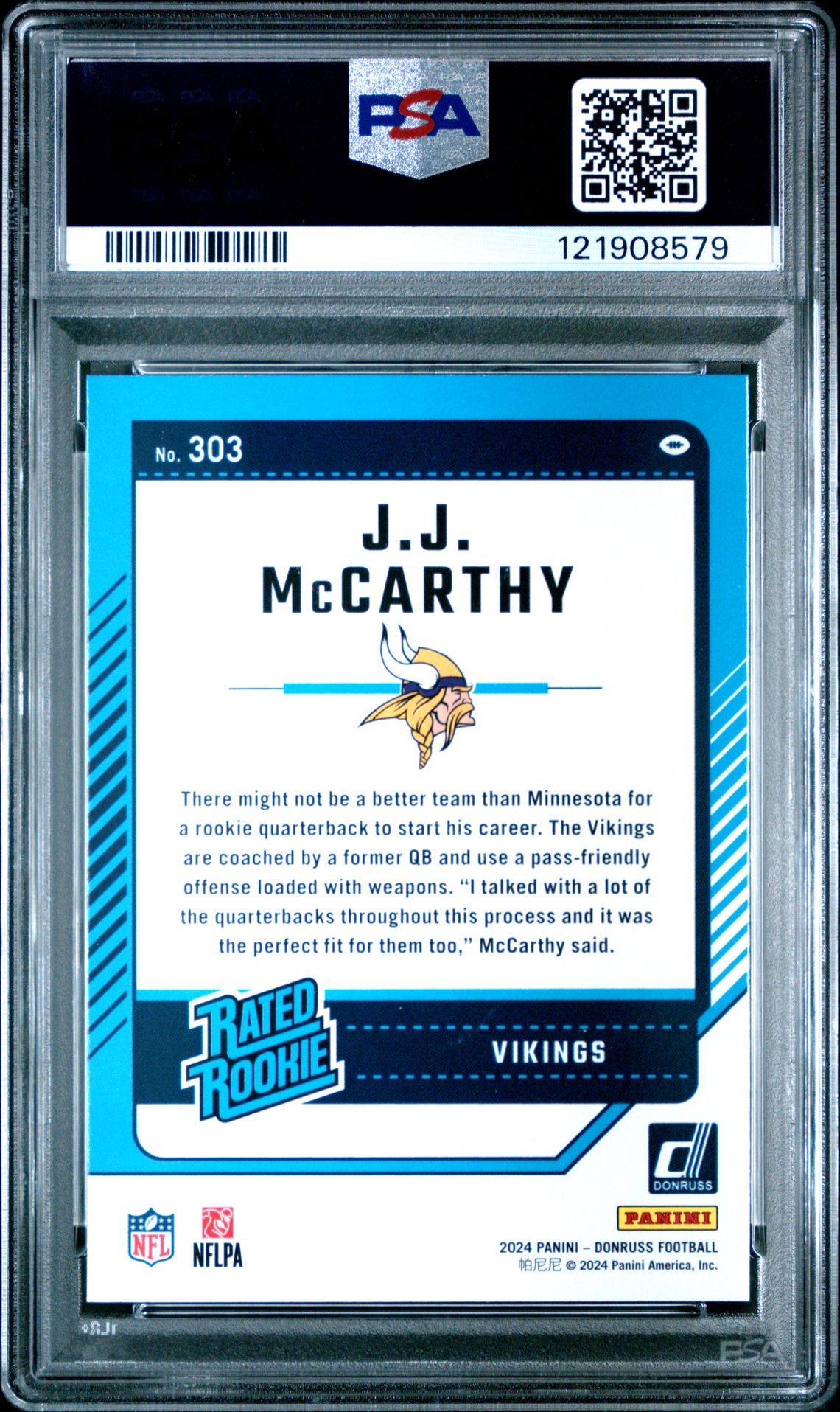 2024 Panini Donruss Jj Mccarthy #303 (Press Proof Yellow) Gem Mt 10 back