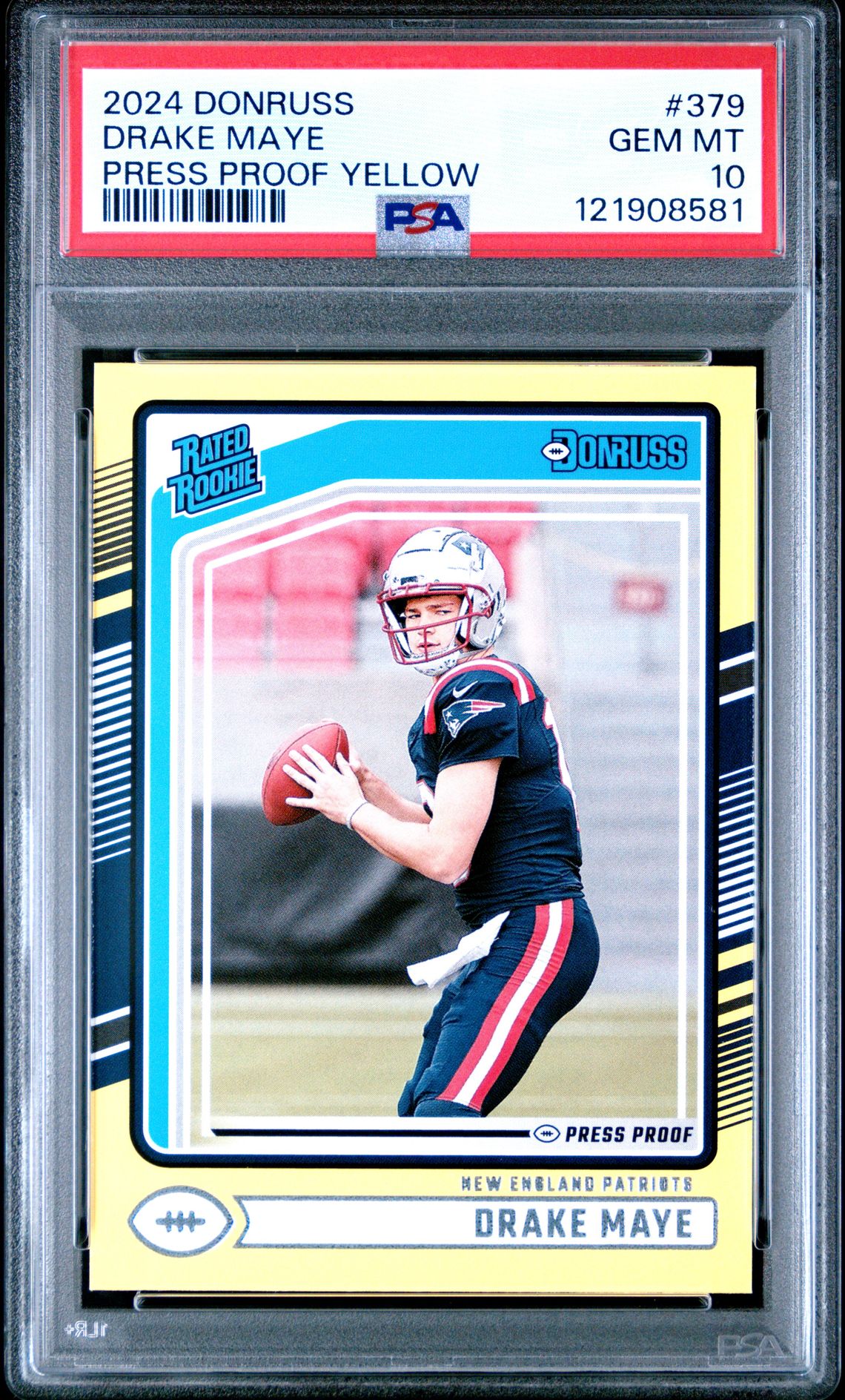 2024 Panini Donruss Drake Maye #379 (Press Proof Yellow) Gem Mt 10 front