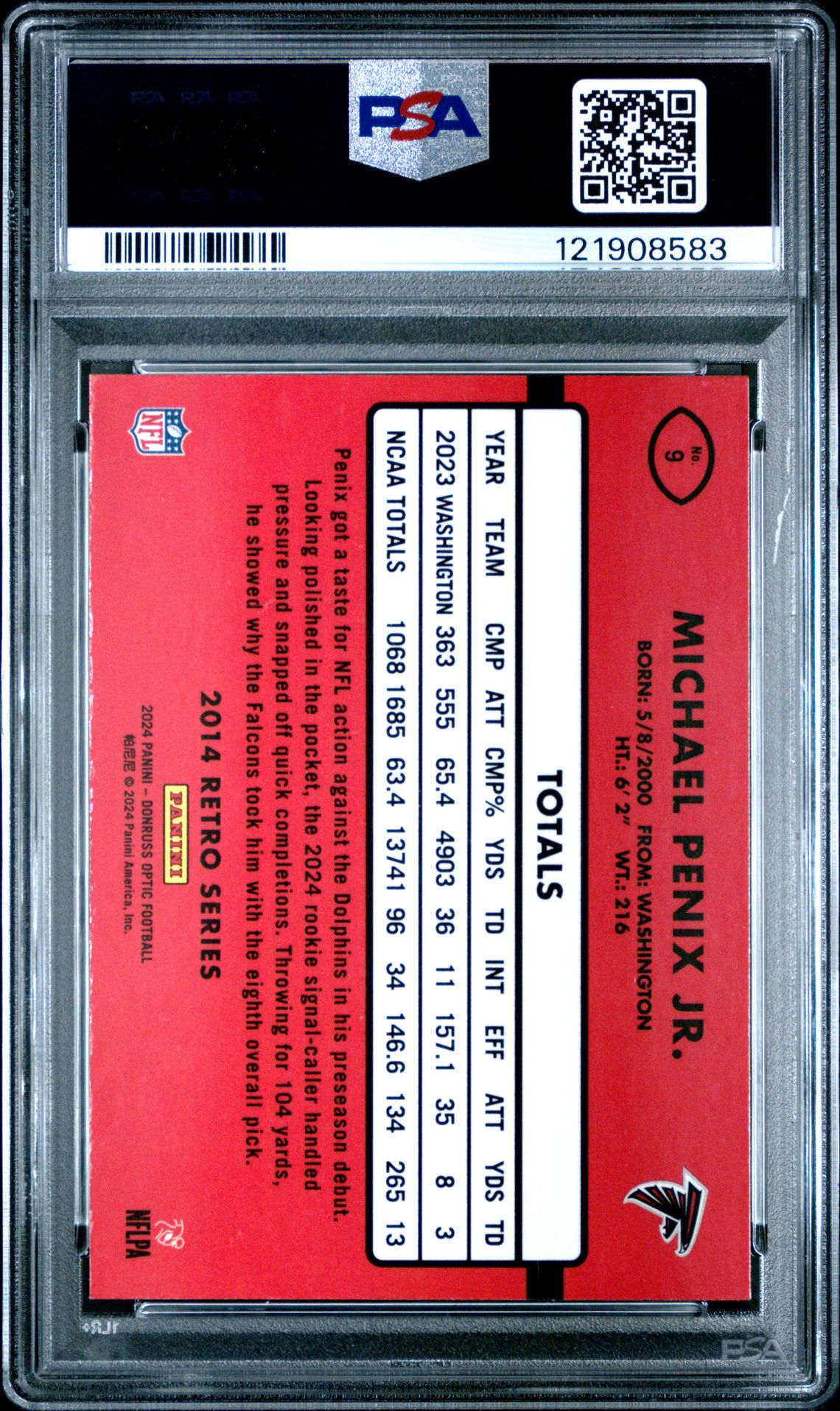 2024 Panini Donruss Optic 2014 Retro Series Michael Penix Jr. #9 Gem Mt 10 back