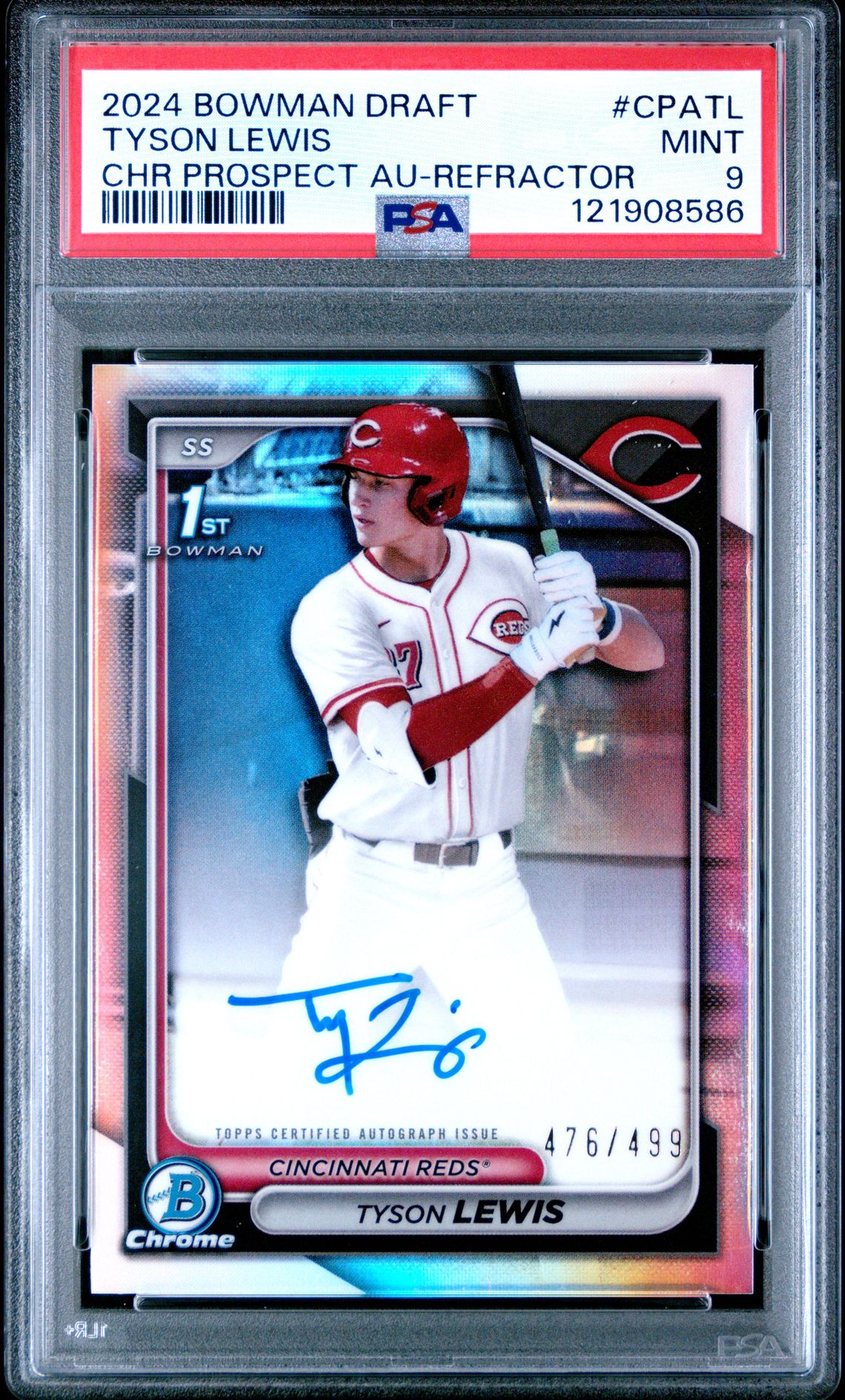 2024 Bowman Draft Chrome Prospect Autographs Tyson Lewis #Cpatl (Chr Prospect Au-Refractor) Mint 9 front