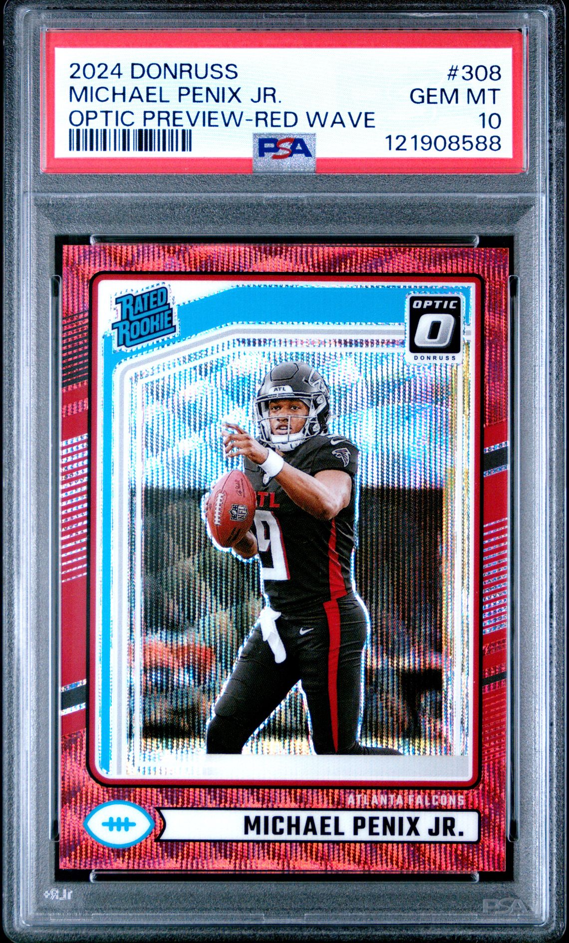 2024 Panini Donruss Michael Penix Jr. #308 (Optic Preview-Red Wave) Gem Mt 10 front