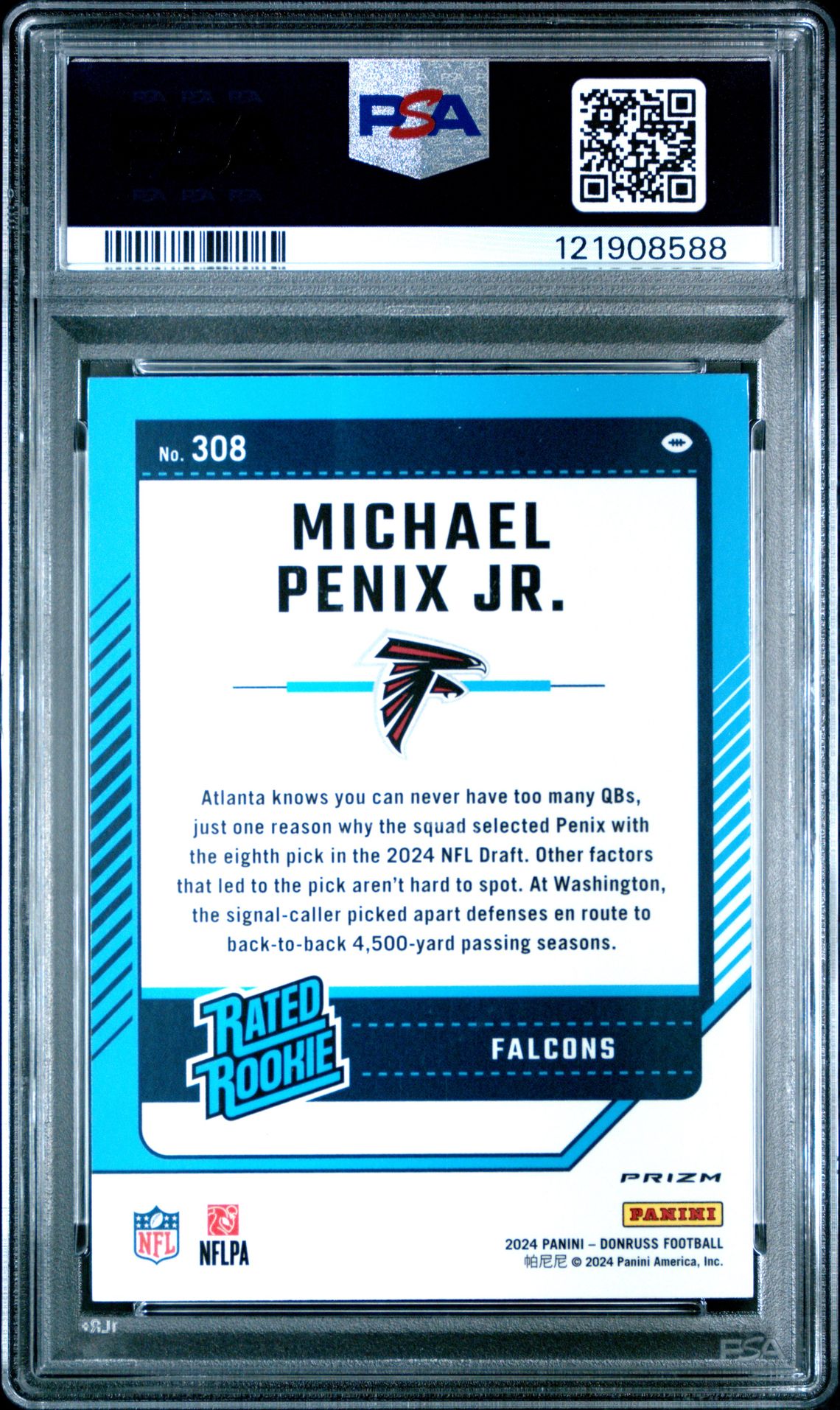 2024 Panini Donruss Michael Penix Jr. #308 (Optic Preview-Red Wave) Gem Mt 10 back
