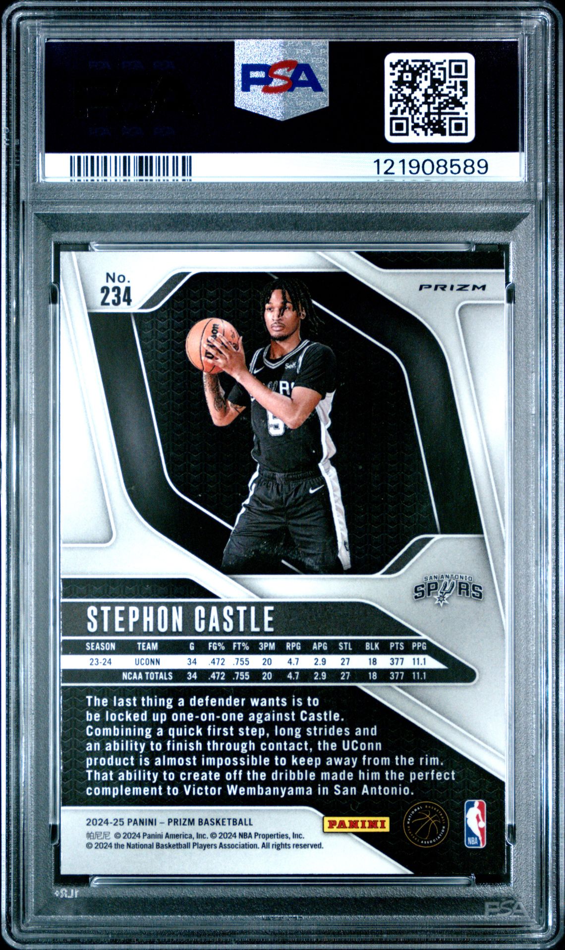 2024 Panini Prizm Stephon Castle #234 (Green Prizm) Gem Mt 10 back