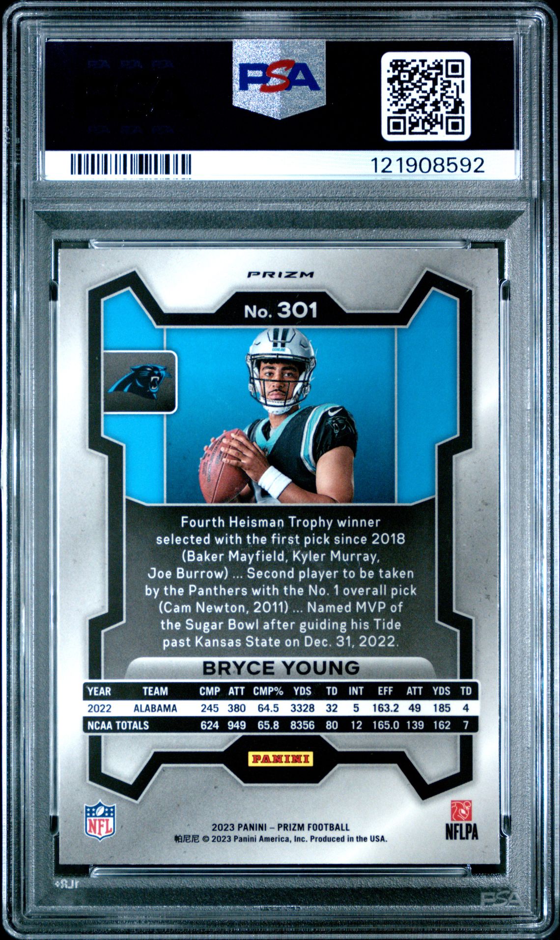2023 Panini Prizm Bryce Young #301 (Variation) Gem Mt 10 back