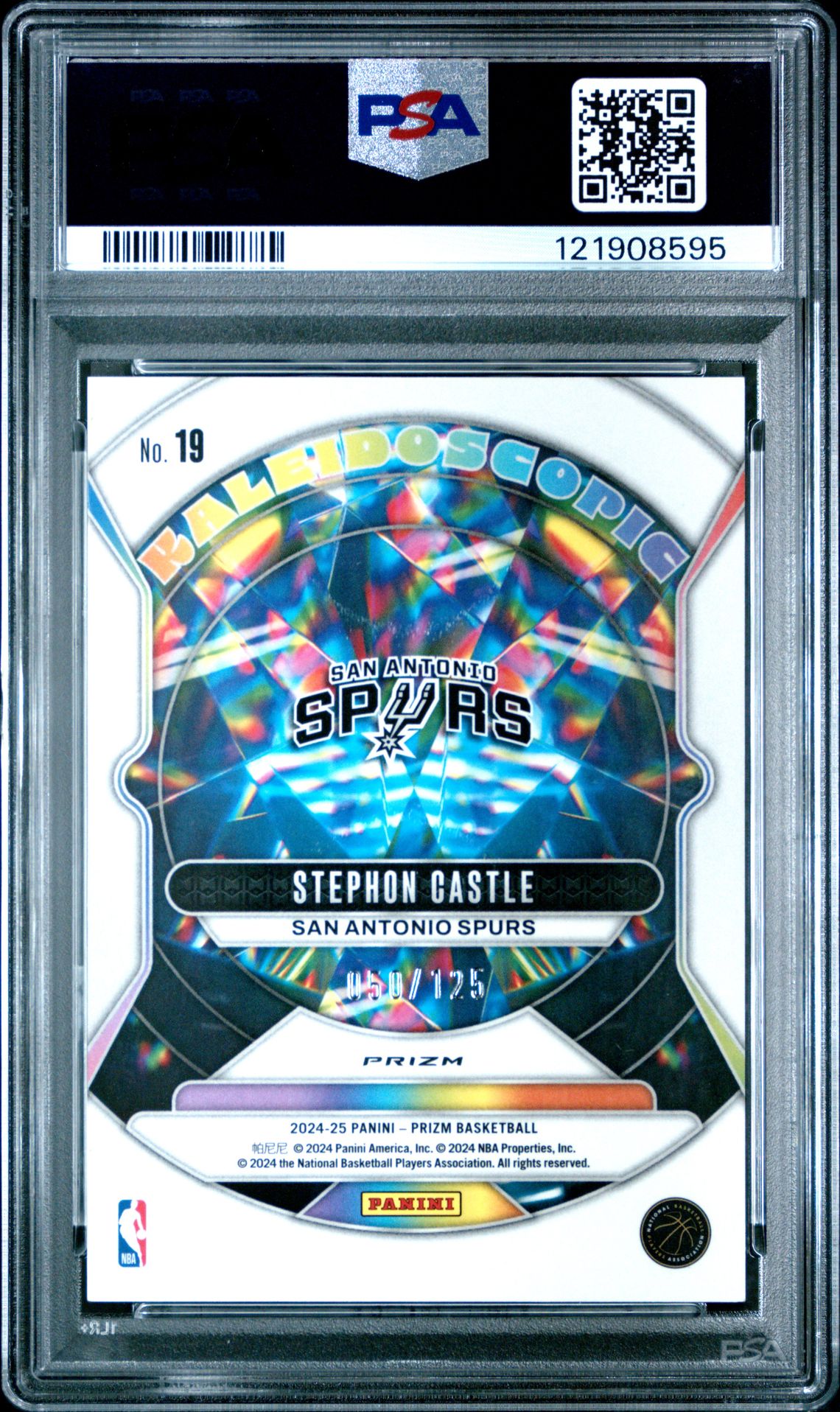 2024 Panini Prizm Kaleidoscopic Stephon Castle #19 (Kaleidoscopic-Blue Ice) Gem Mt 10 back