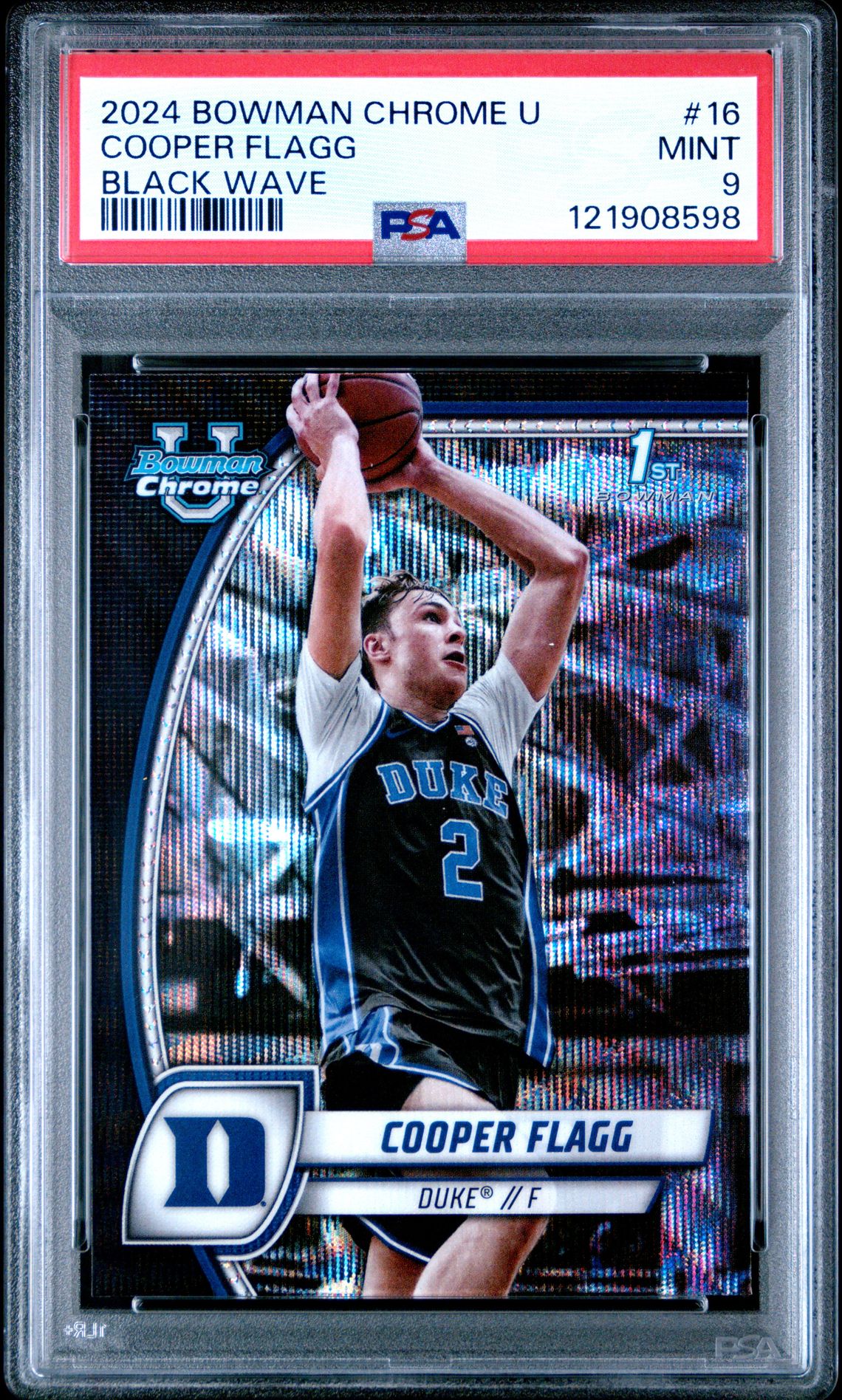 2024 Bowman Chrome University Cooper Flagg #16 (Black Wave) Mint 9 front