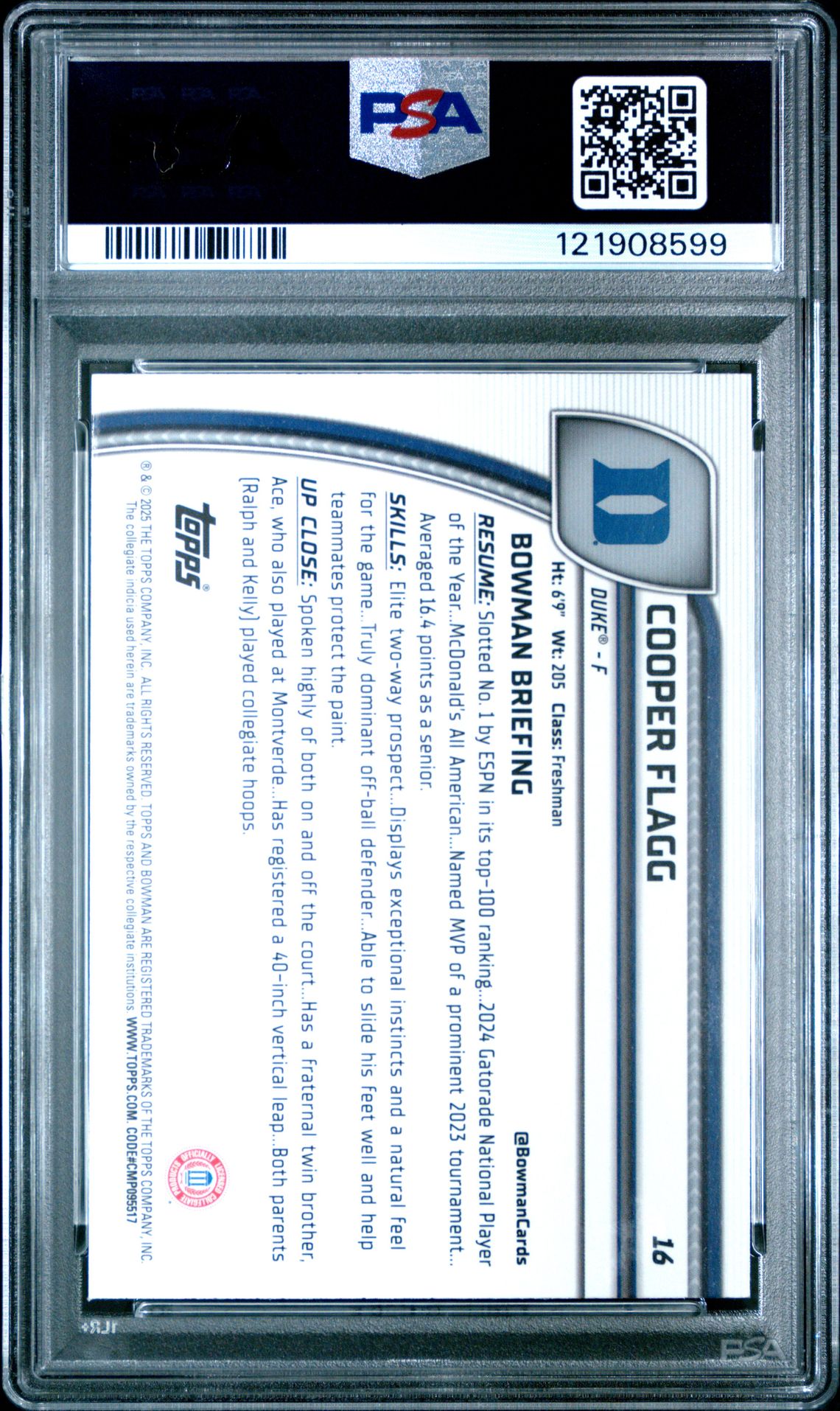 2024 Bowman Chrome University Cooper Flagg #16 (Green Shimmer) Gem Mt 10 back