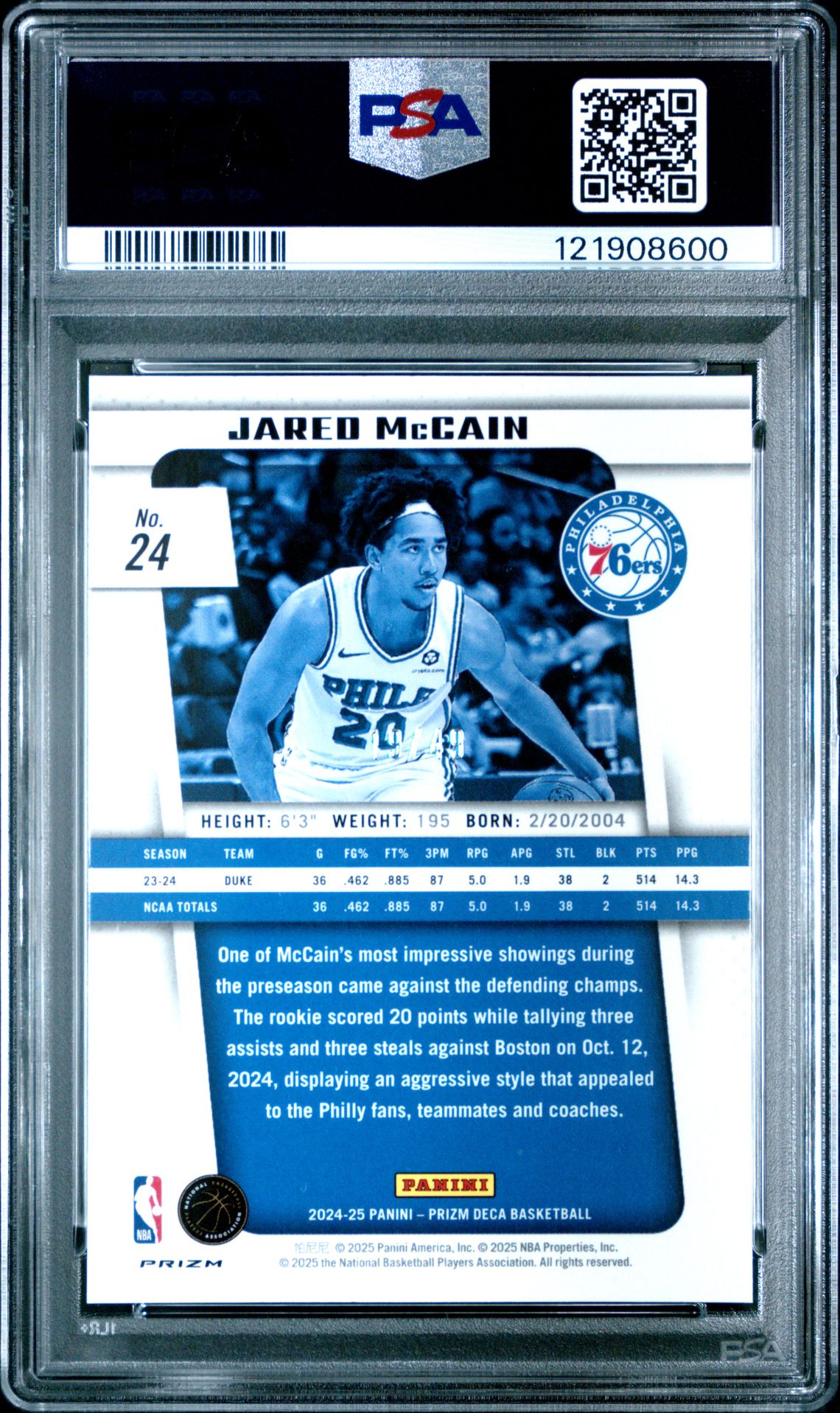 2024 Panini Prizm Deca Jared Mccain #24 (Orange Prizm) Mint 9 back