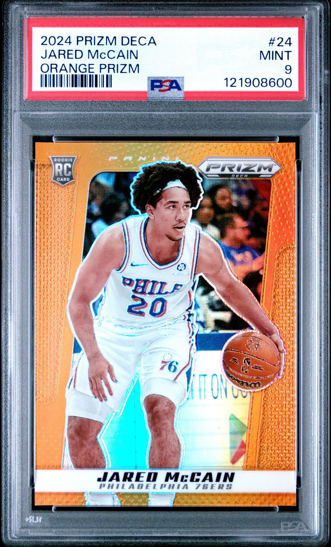 2024 Panini Prizm Deca Jared Mccain #24 (Orange Prizm) Mint 9 front