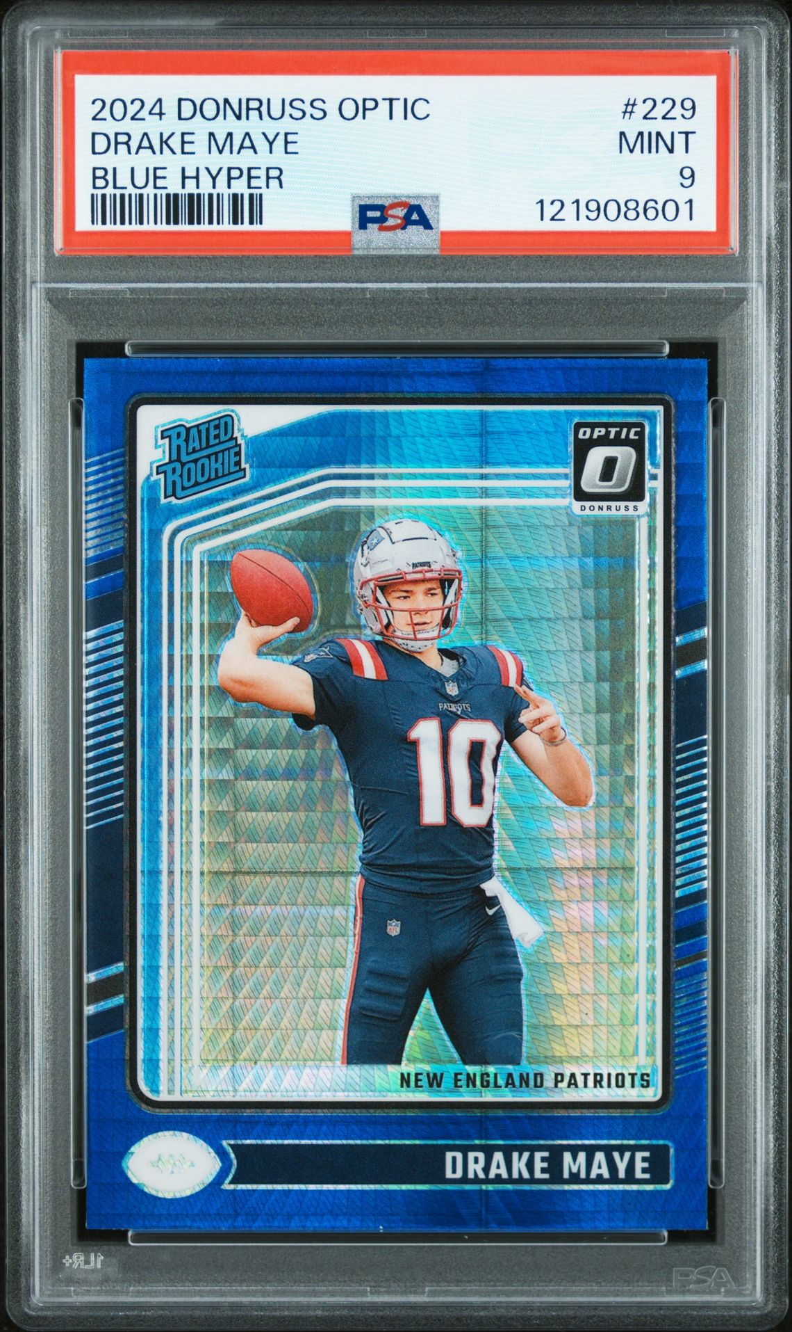 2024 Panini Donruss Optic Drake Maye #229 (Blue Hyper) Mint 9 front