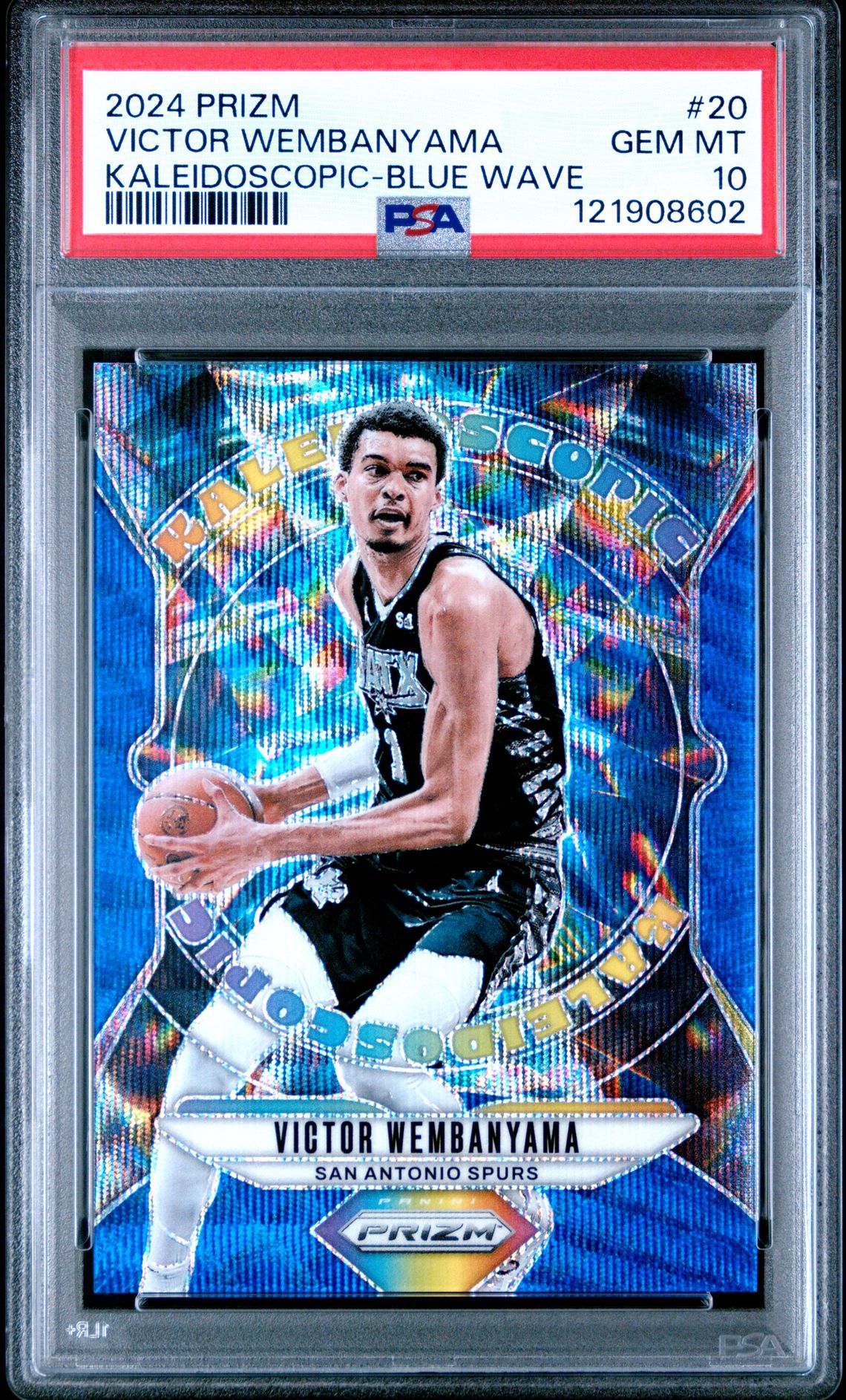 2024 Panini Prizm Kaleidoscopic Victor Wembanyama #20 (Kaleidoscopic-Blue Wave) Gem Mt 10 front