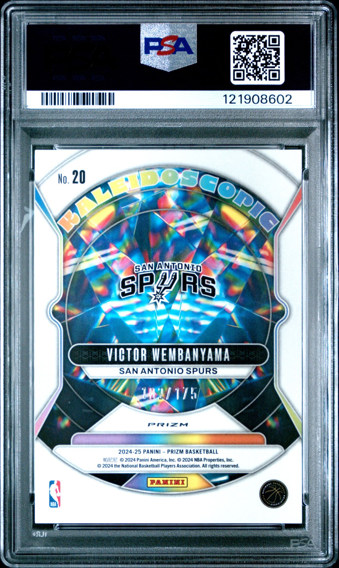 2024 Panini Prizm Kaleidoscopic Victor Wembanyama #20 (Kaleidoscopic-Blue Wave) Gem Mt 10 back