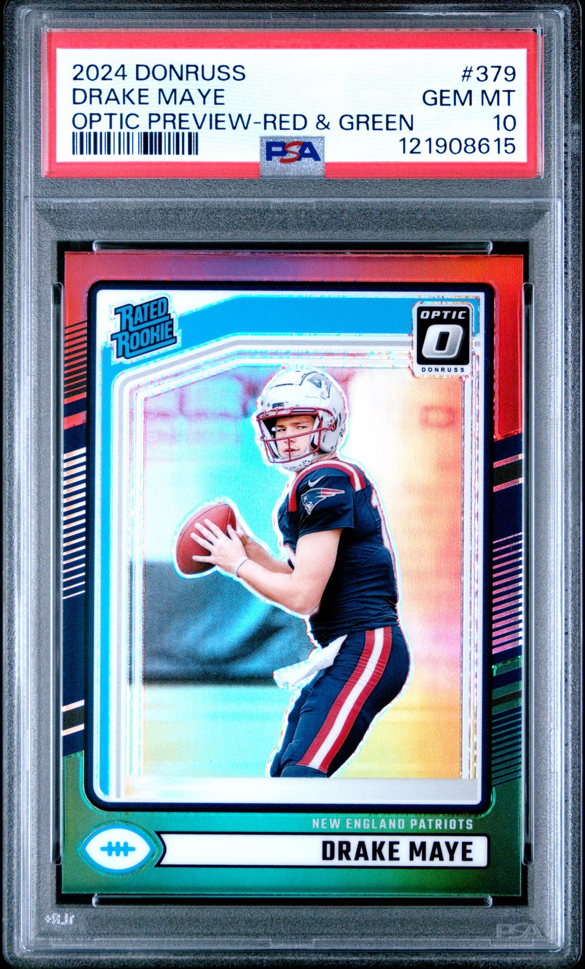 2024 Panini Donruss Drake Maye #379 (Optic Preview-Red & Green) Gem Mt 10 front