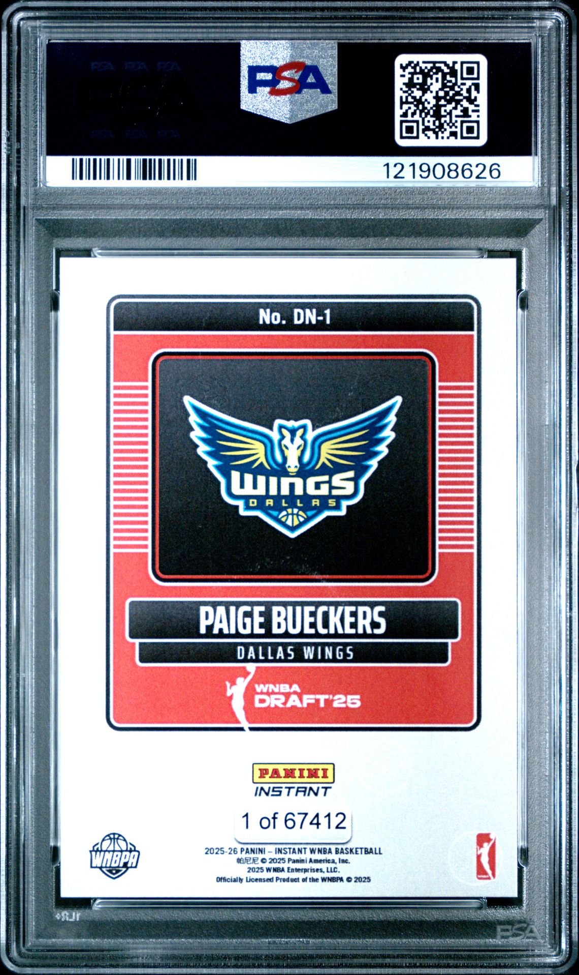 2025 Panini Instant Wnba Draft Night Paige Bueckers #Dn1 Gem Mt 10 back