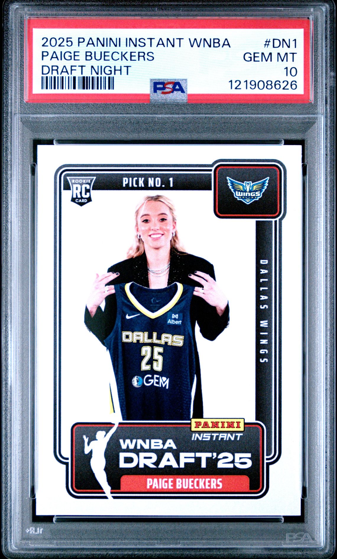 2025 Panini Instant Wnba Draft Night Paige Bueckers #Dn1 Gem Mt 10 front