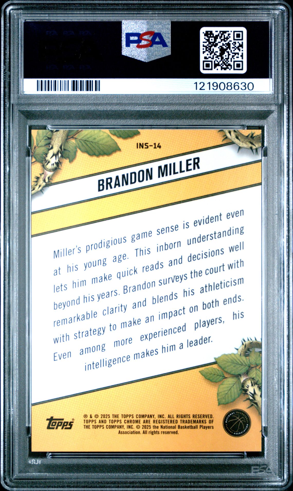 2024 Topps Chrome Instinct Brandon Miller #Ins14 (Instinct-Orange Refractor) Mint 9 back
