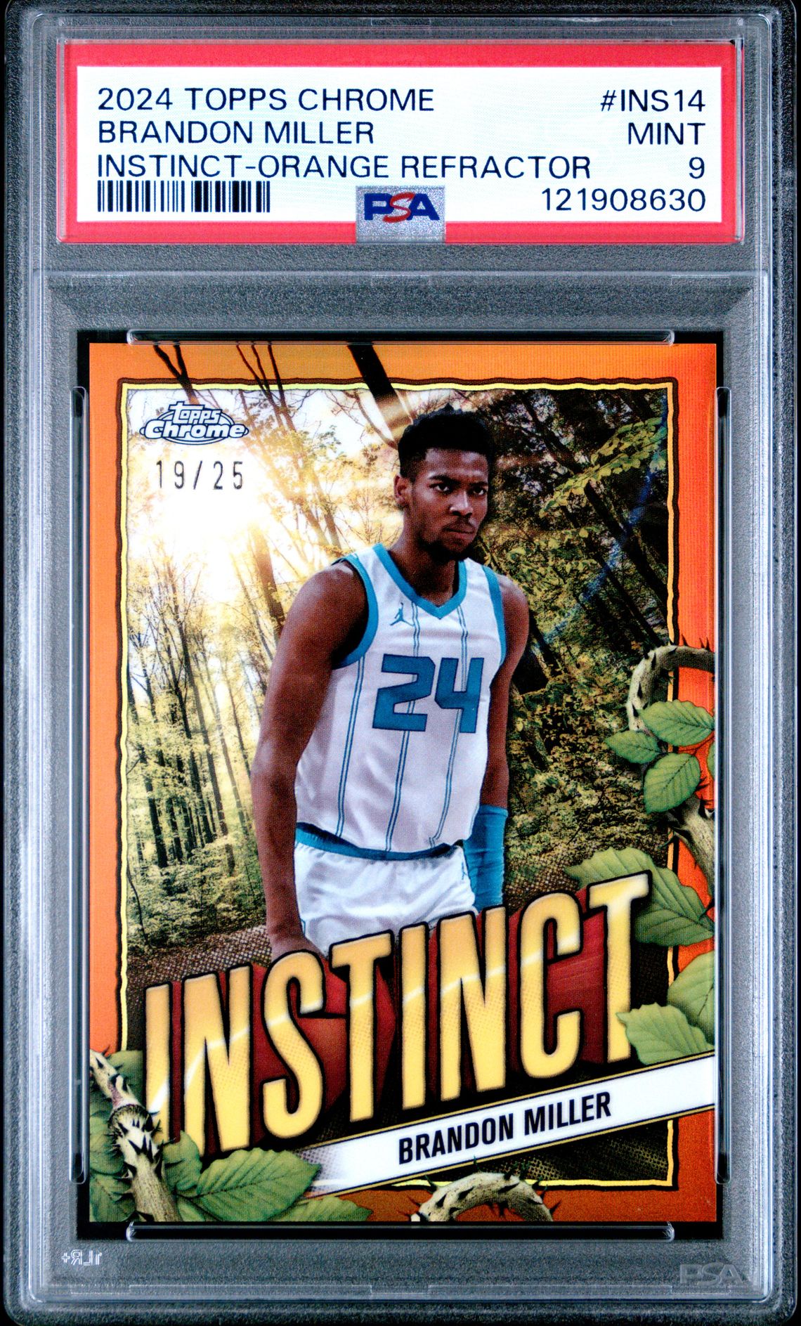2024 Topps Chrome Instinct Brandon Miller #Ins14 (Instinct-Orange Refractor) Mint 9 front