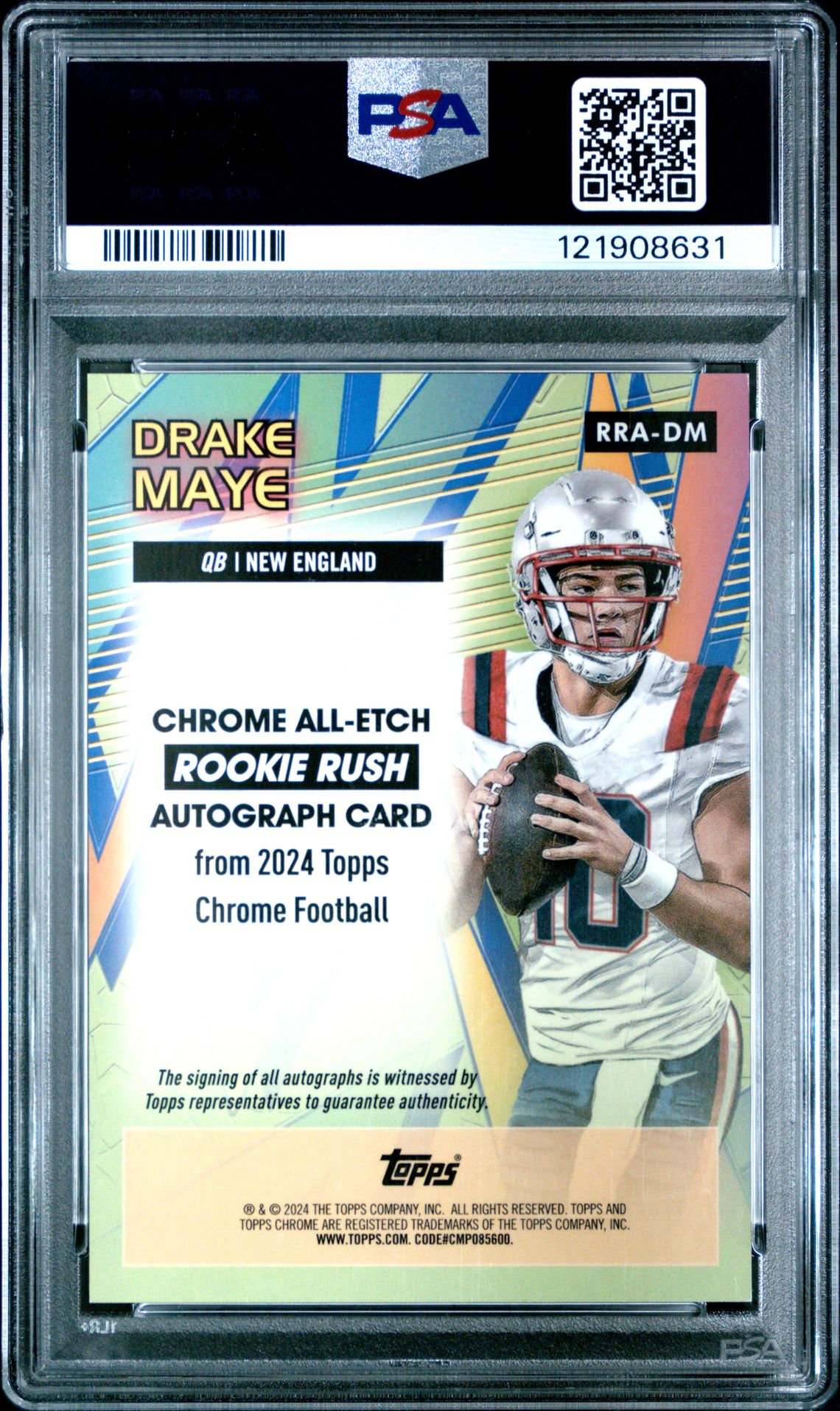2024 Topps Chrome Chrome All-Etch Rookie Rush Autographs Drake Maye #Rradm (All-Etch Rk Rsh Au-Aqua Ref) Gem Mt 10 back