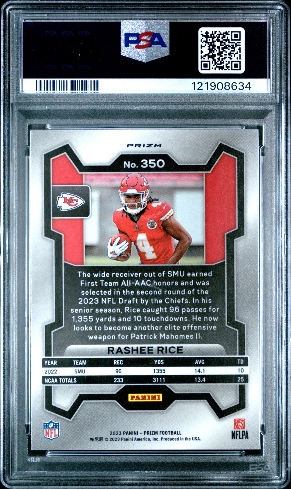 2023 Panini Prizm Rashee Rice #350 (Red Sparkle) Mint 9 back