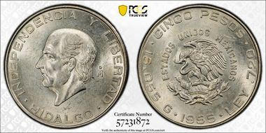 1955-Mo 5 Peso KM-469  Ag AU58