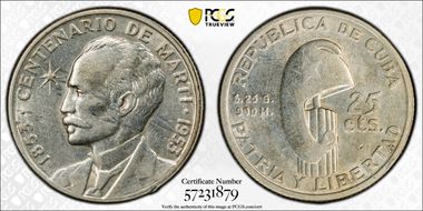 1953 25C Jose Marti KM-27  Ag N1