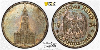 1934-D 5 Mk Potsdam N/D J-357 AU55