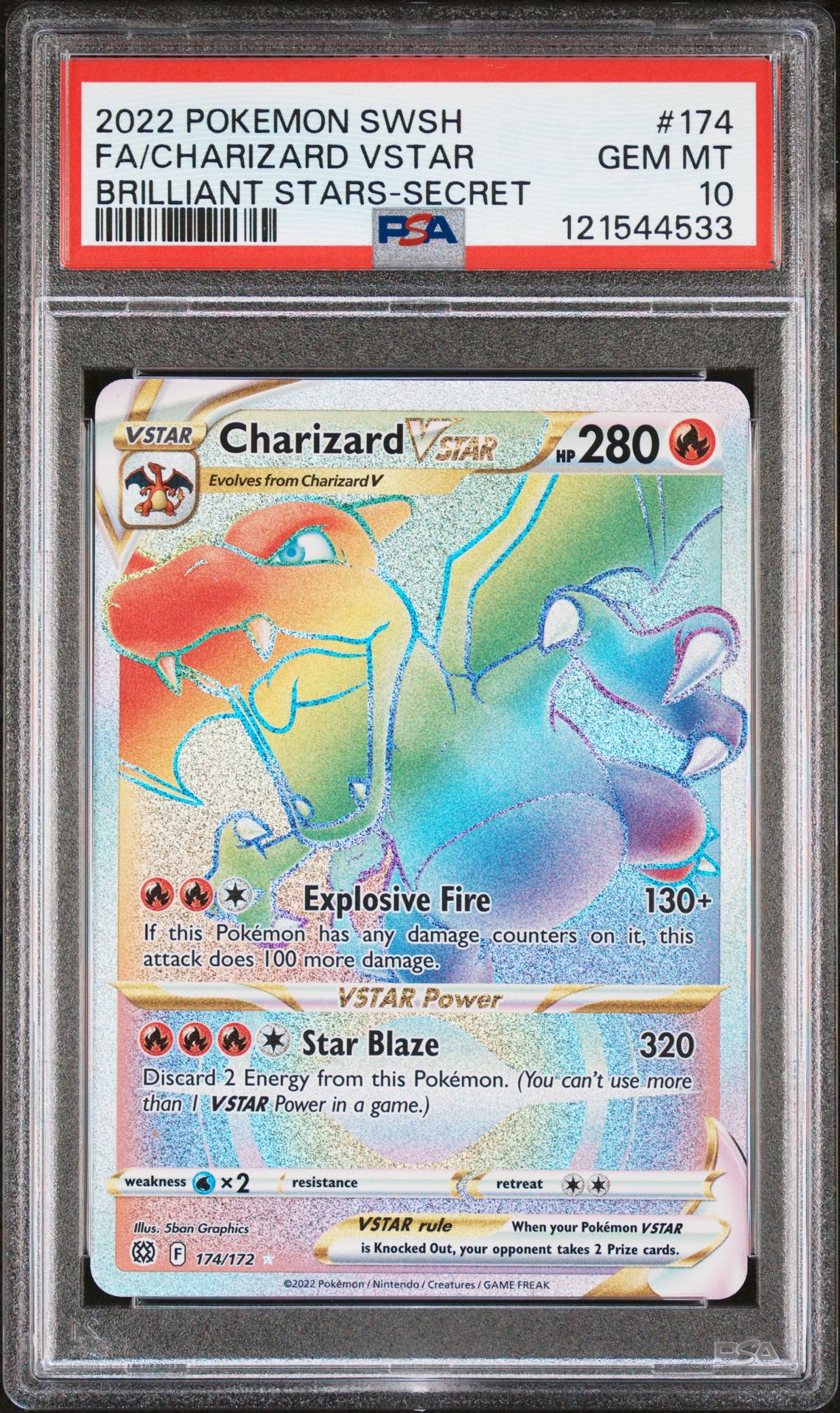 2022 Pokemon Sword & Shield Brilliant Stars Fa/Charizard Vstar #174 (Brilliant Stars-Secret) Gem Mt 10 front