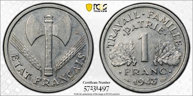 1943 1 Fr Gad-471 F-223 Légère AU58