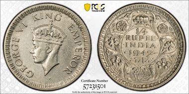 1942(C) 1/4 Rup SW-9.85 Prid-474 AU55