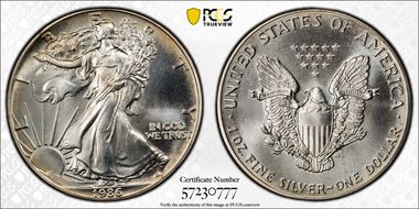 1986 $1 Silver Eagle MS66