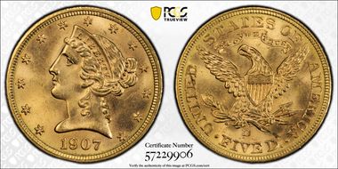 1907-D $5 MS66+ 