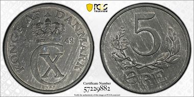 1942 N; S 5 Øre MS63