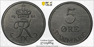 1954 N; S 5 Øre MS63