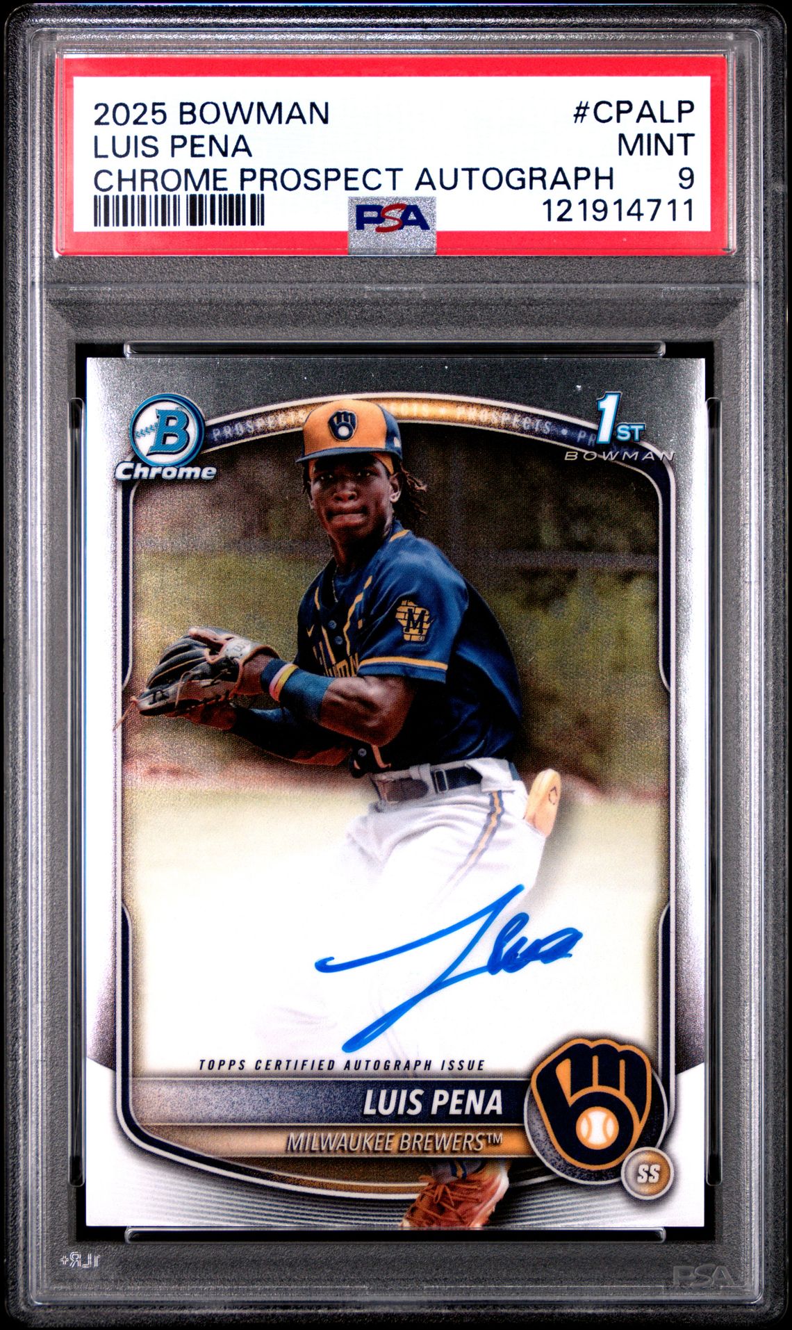 2025 Bowman Chrome Prospect Autographs Luis Pena #Cpalp Mint 9 front