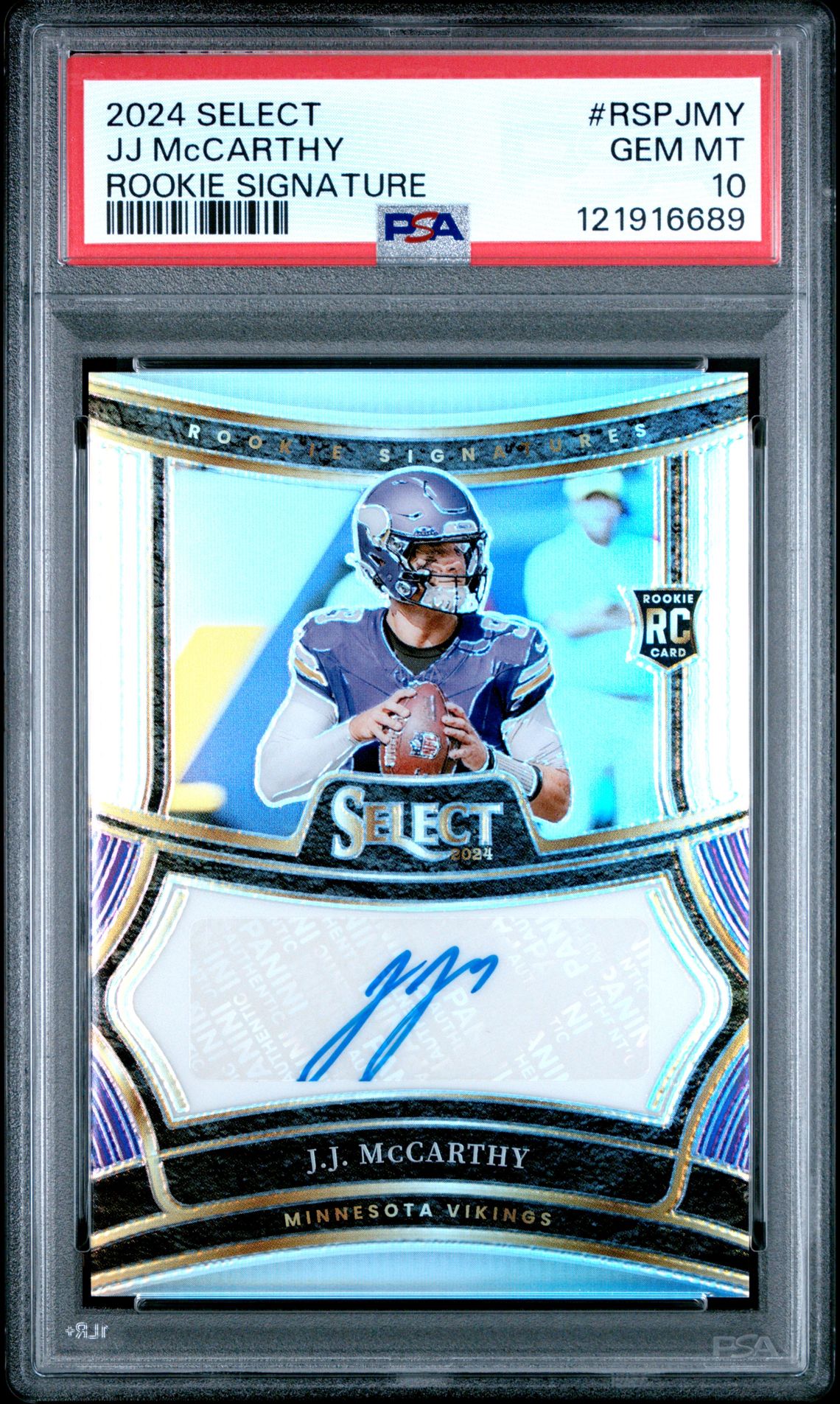 2024 Panini Select Rookie Signatures Jj Mccarthy #Rspjmy Gem Mt 10 front