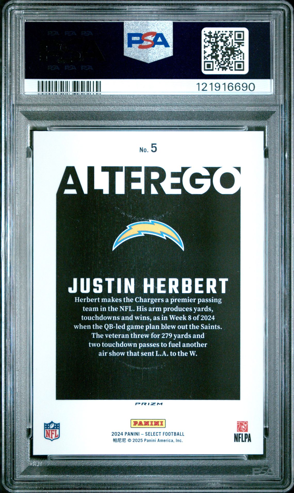 2024 Panini Select Alter Ego Justin Herbert #5 Mint 9 back