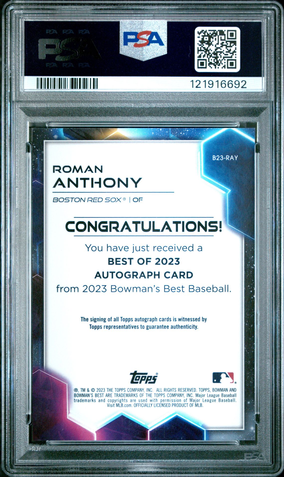 2023 Bowman's Best Best Of 2023 Autographs Roman Anthony #B23Ray (Best Of 2023 Auto-Green Ref) Mint 9 back