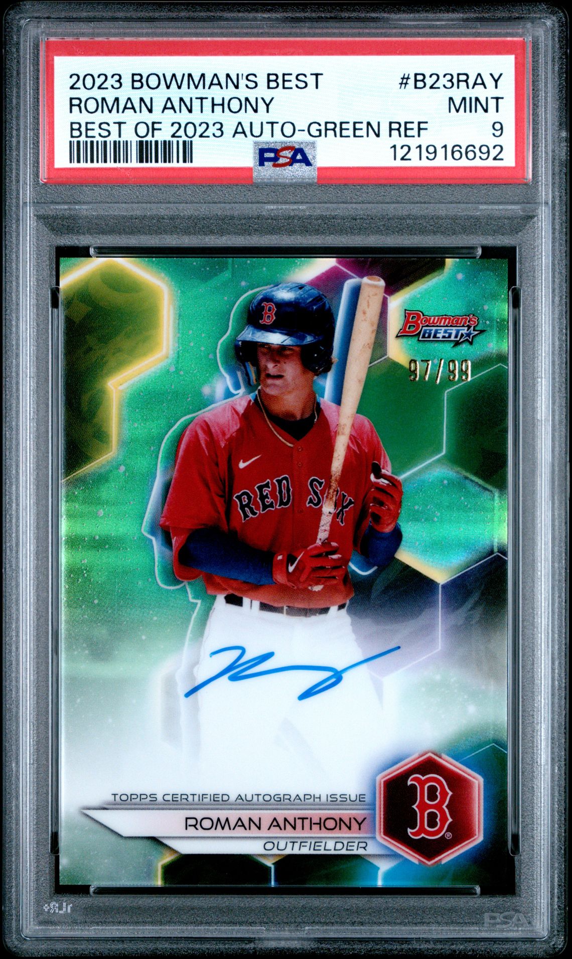 2023 Bowman's Best Best Of 2023 Autographs Roman Anthony #B23Ray (Best Of 2023 Auto-Green Ref) Mint 9 front
